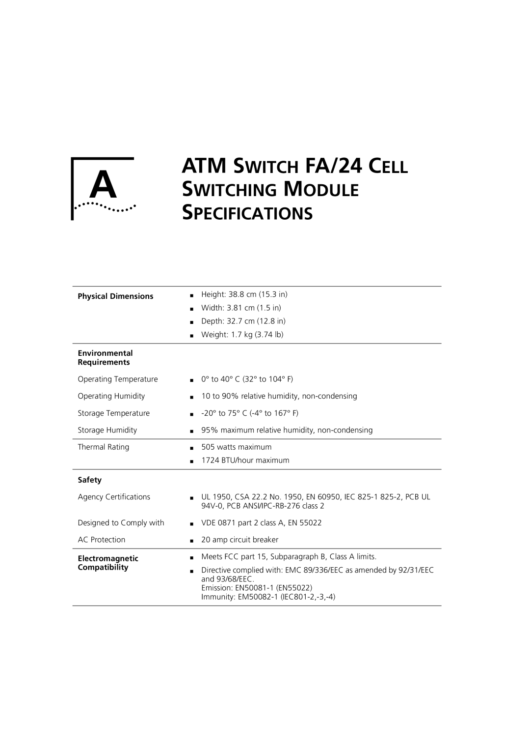 3Com 7000 manual Switching Module Specifications 