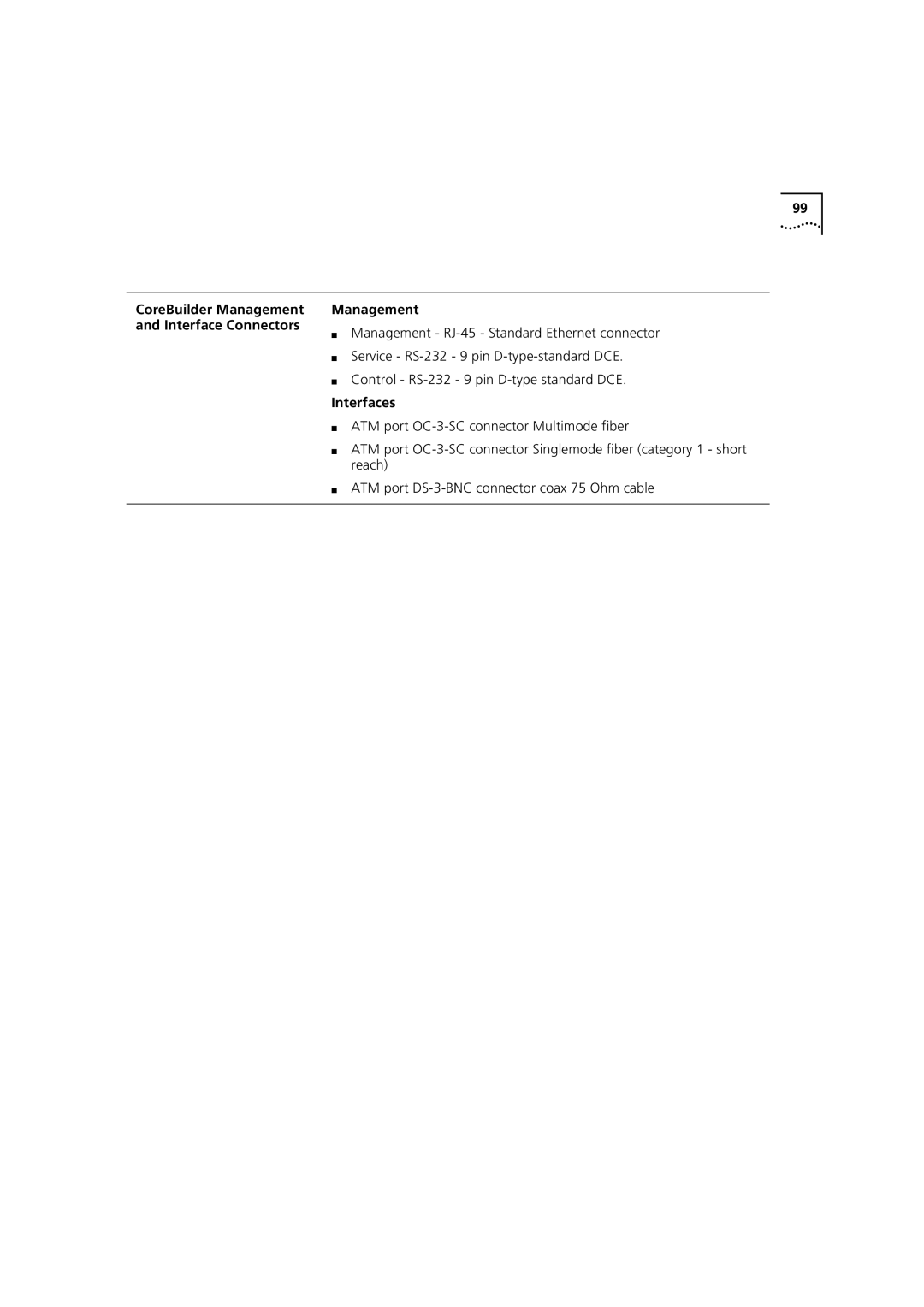 3Com 7000 manual CoreBuilder Management and Interface Connectors, Interfaces 