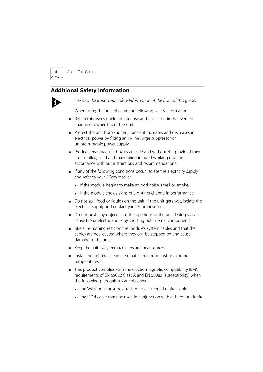 3Com 7000 manual Additional Safety Information 