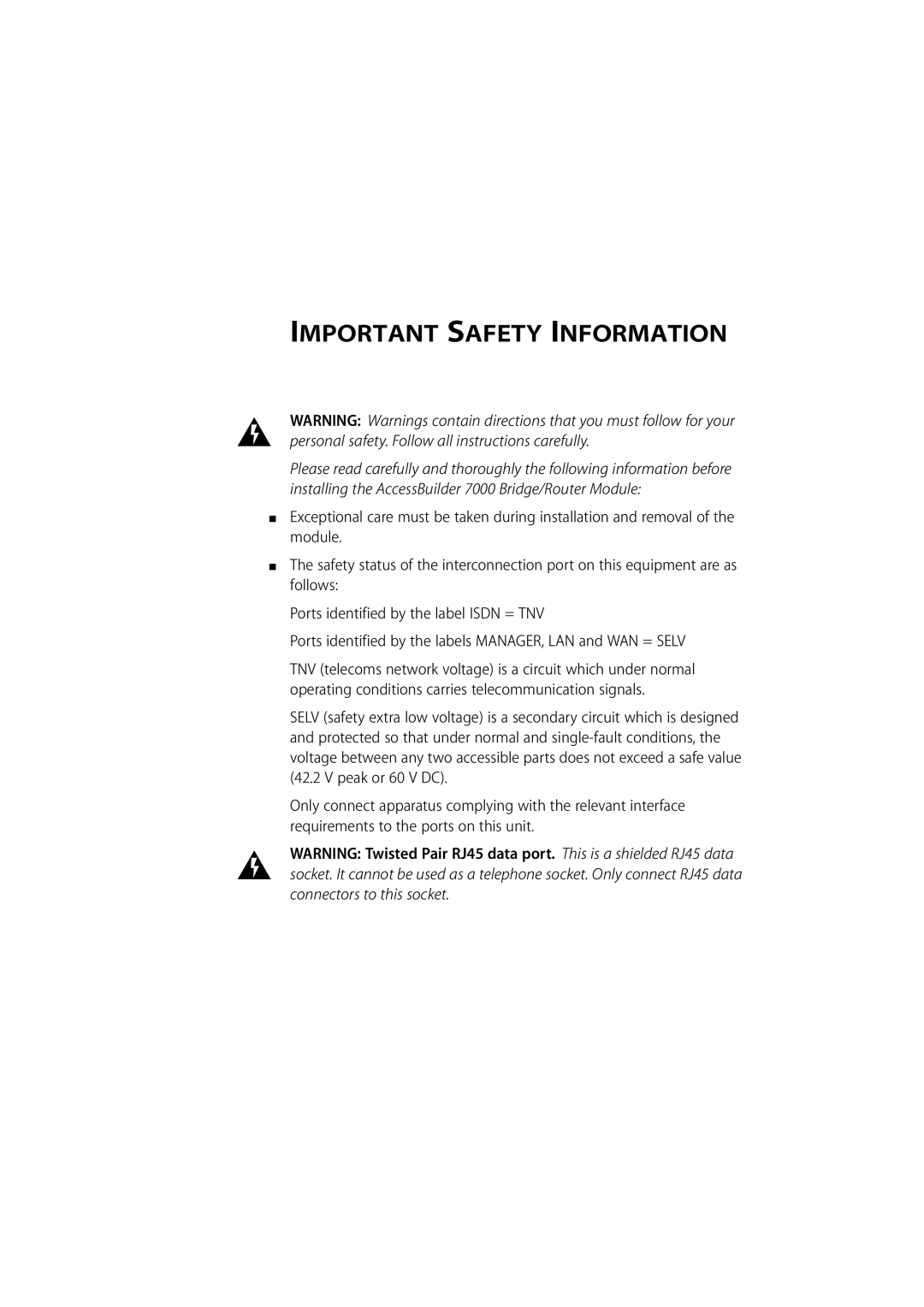 3Com 7000 manual Important Safety Information 