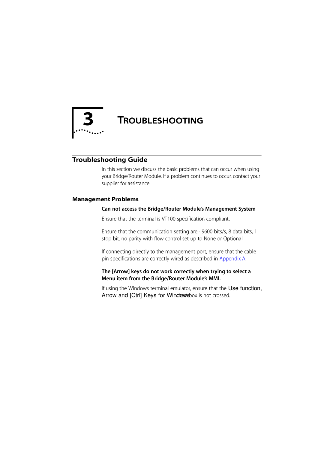 3Com 7000 manual Troubleshooting Guide, Management Problems 