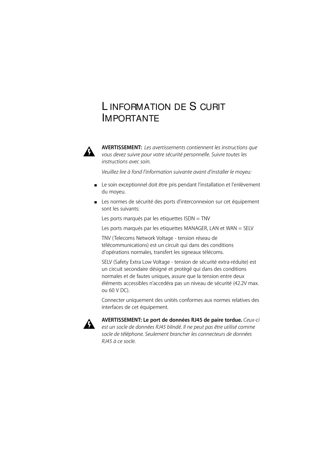 3Com 7000 manual ’INFORMATION DE Sécurité Importante 