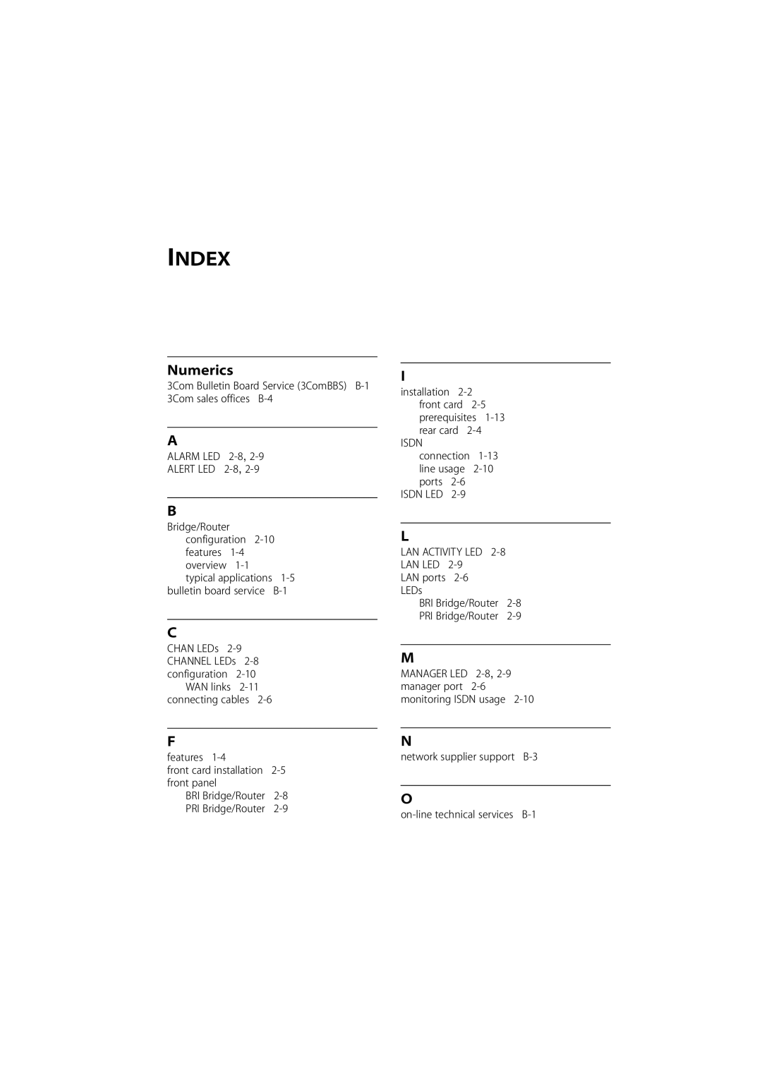 3Com 7000 manual Index, Numerics 