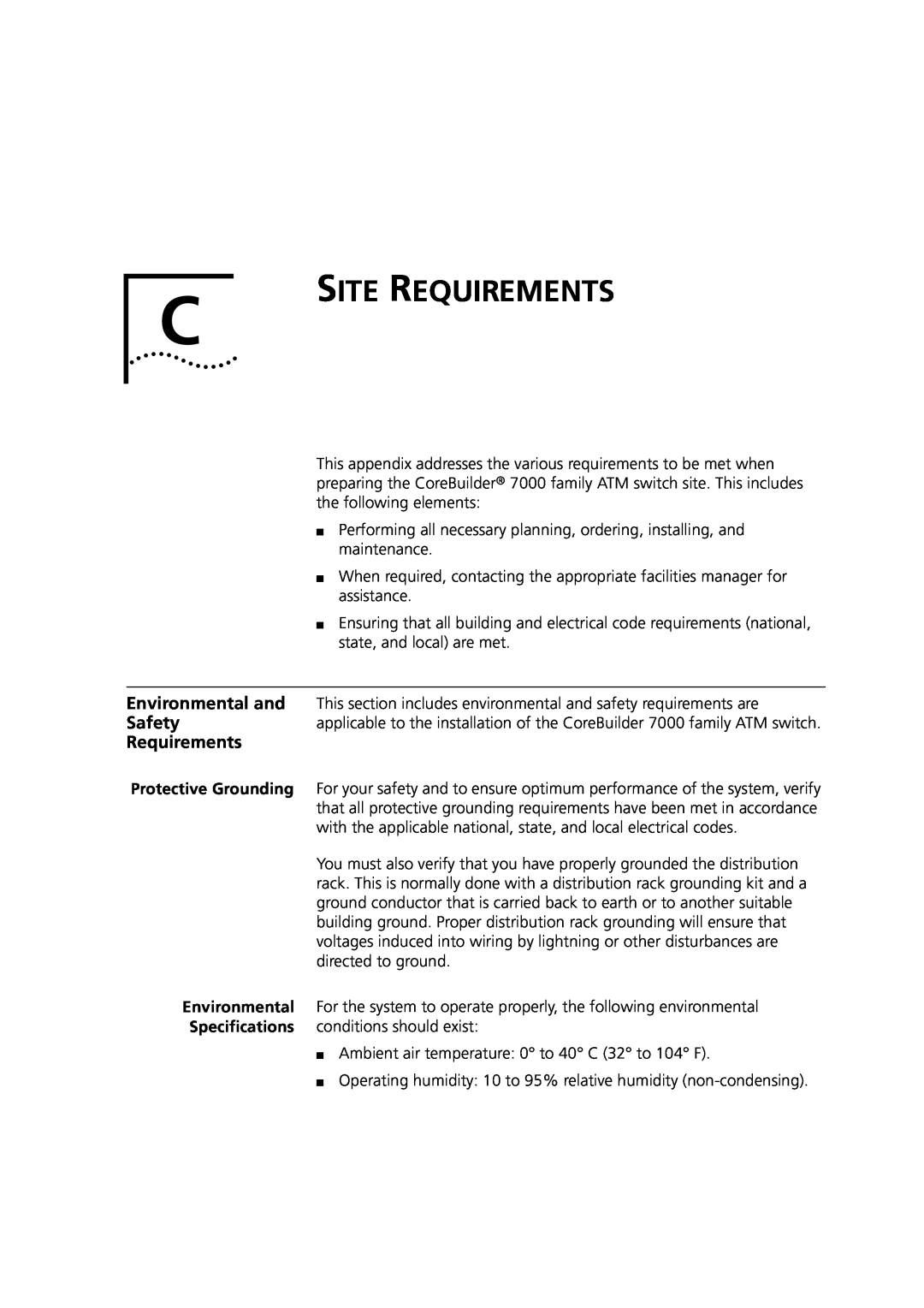 3Com 7000 manual Site Requirements 