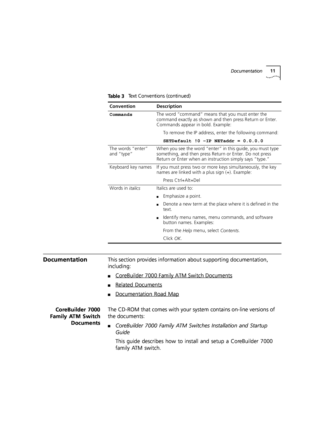 3Com 7000 manual Documentation, CoreBuilder Family ATM Switch Documents 