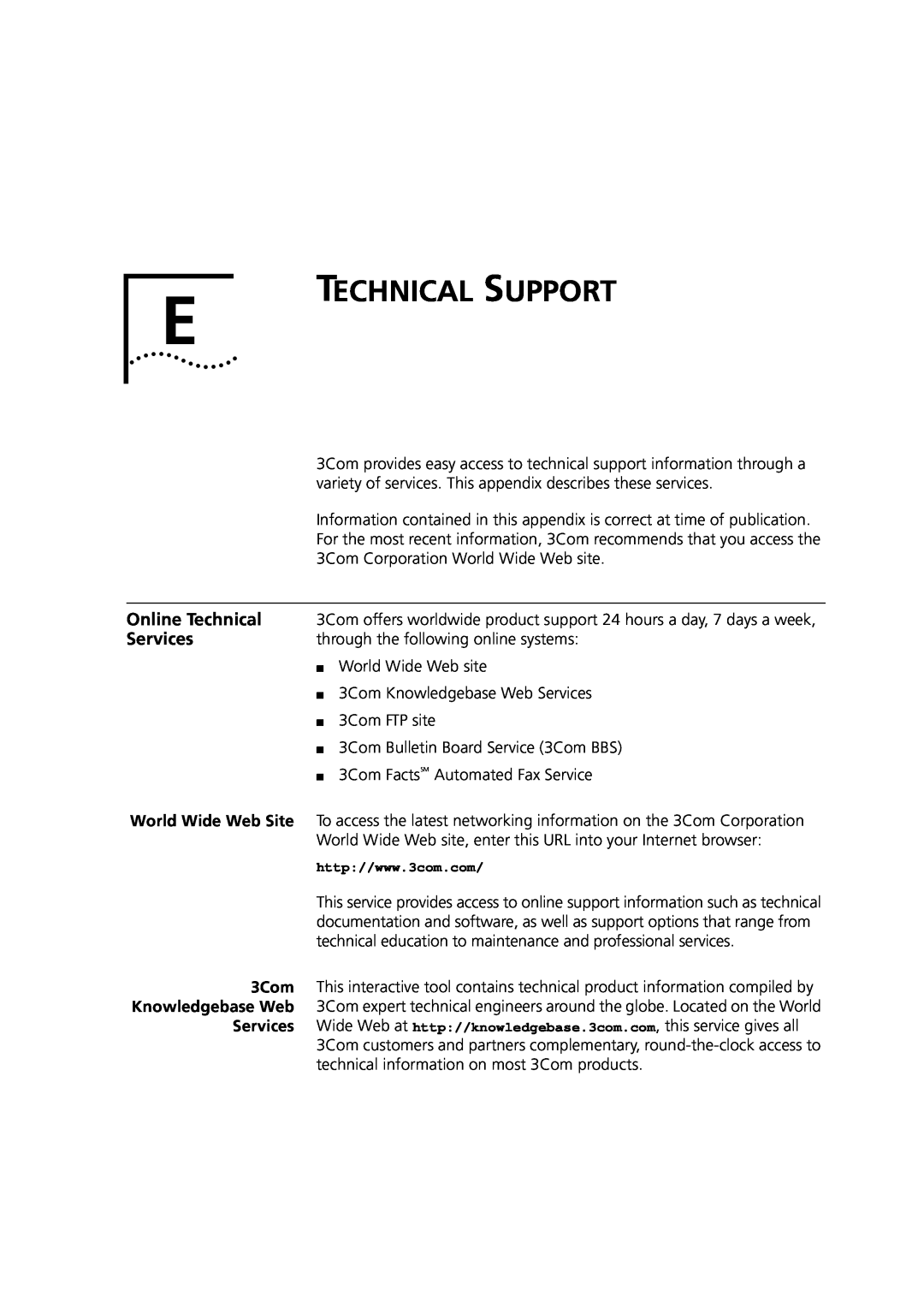 3Com 7000 manual Technical Support, Online Technical, Services, 3Com 