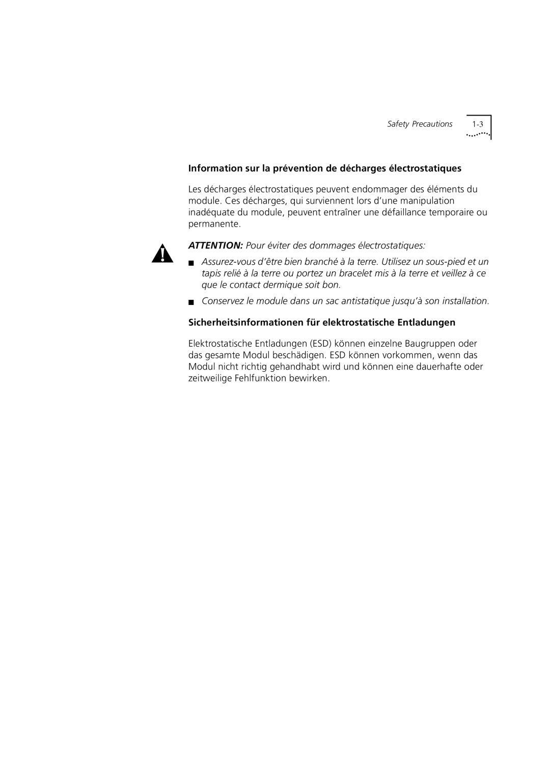 3Com 7000HD manual Information sur la prévention de décharges électrostatiques 