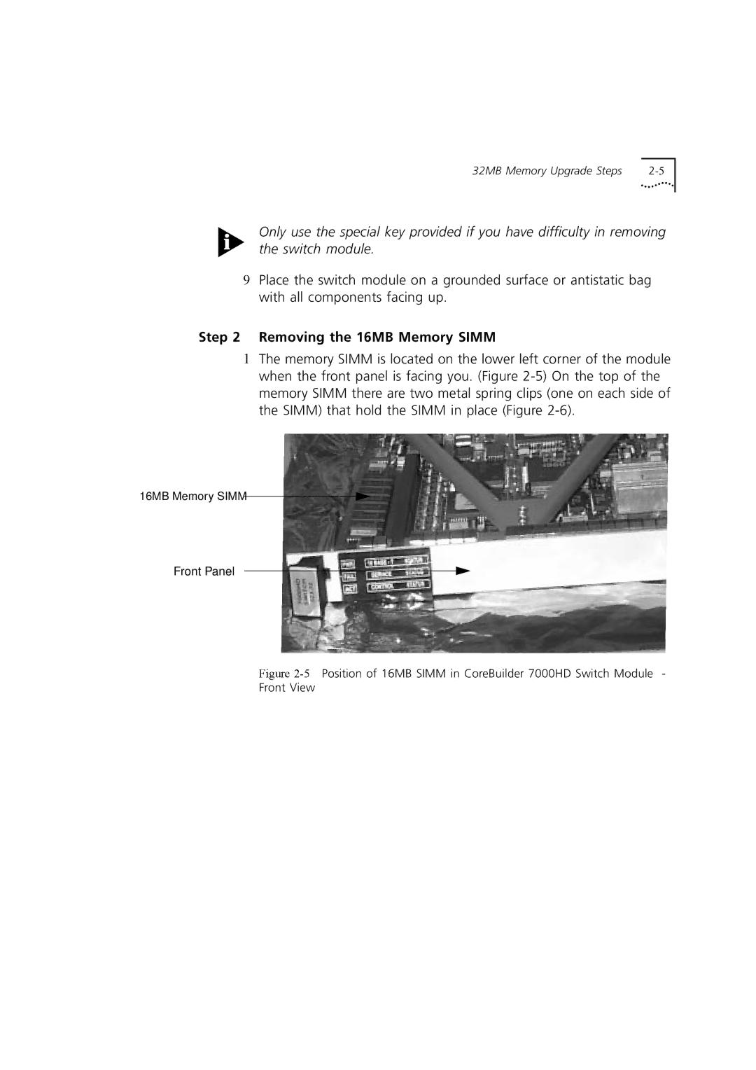 3Com 7000HD manual Removing the 16MB Memory Simm 