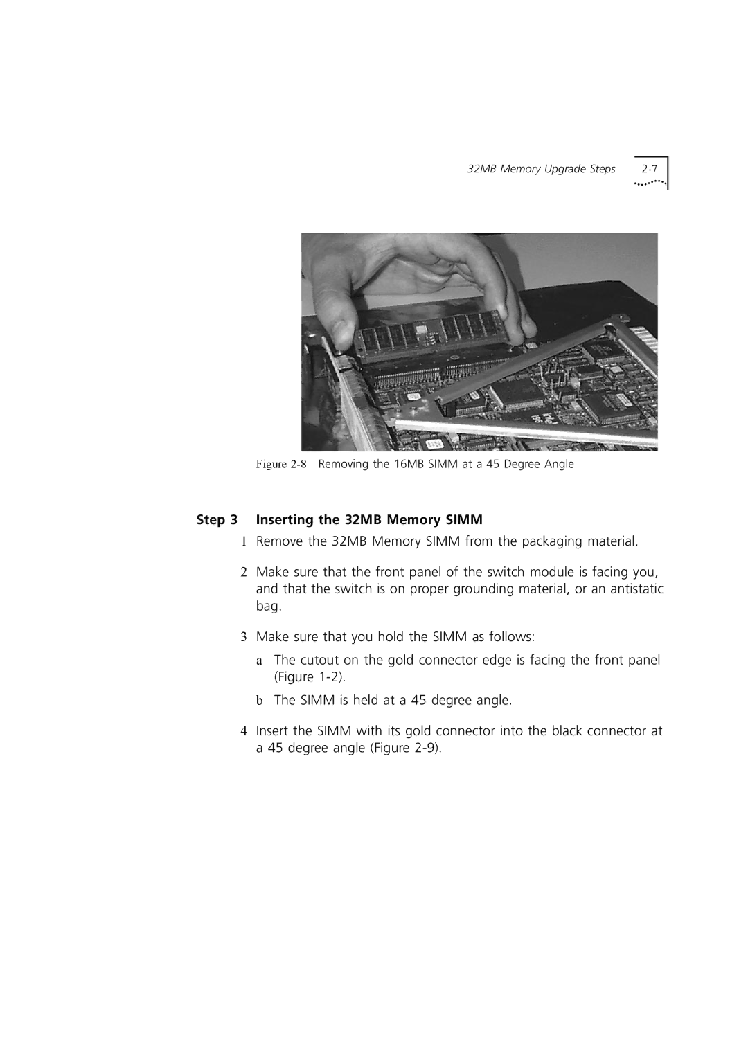 3Com 7000HD manual Inserting the 32MB Memory Simm 