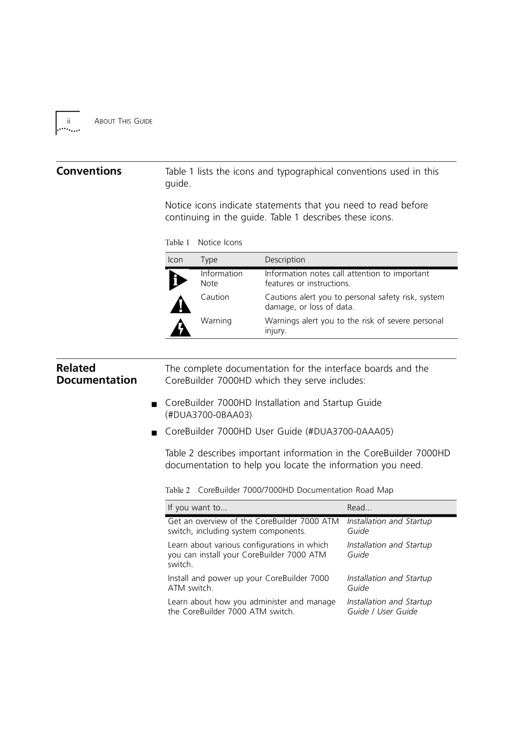 3Com 7000HD manual Conventions, Related, Documentation 