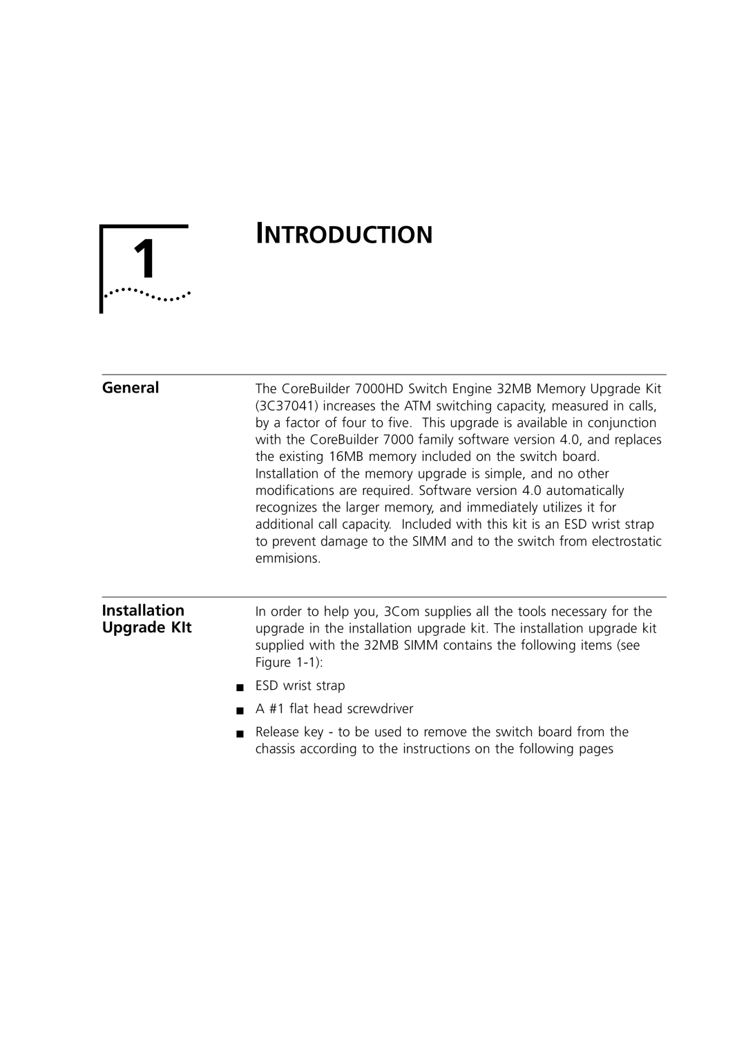 3Com 7000HD manual Introduction, General, Installation, Upgrade KIt 