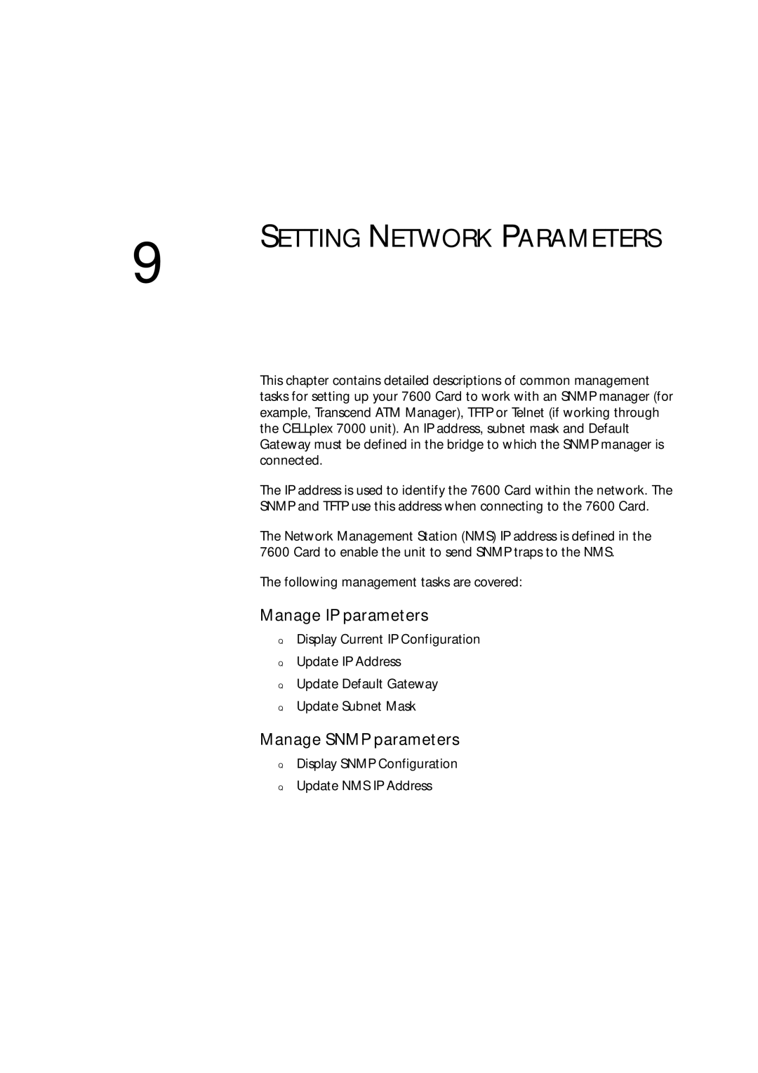 3Com 7600 manual Setting Network Parameters, Display Snmp Configuration Update NMS IP Address 