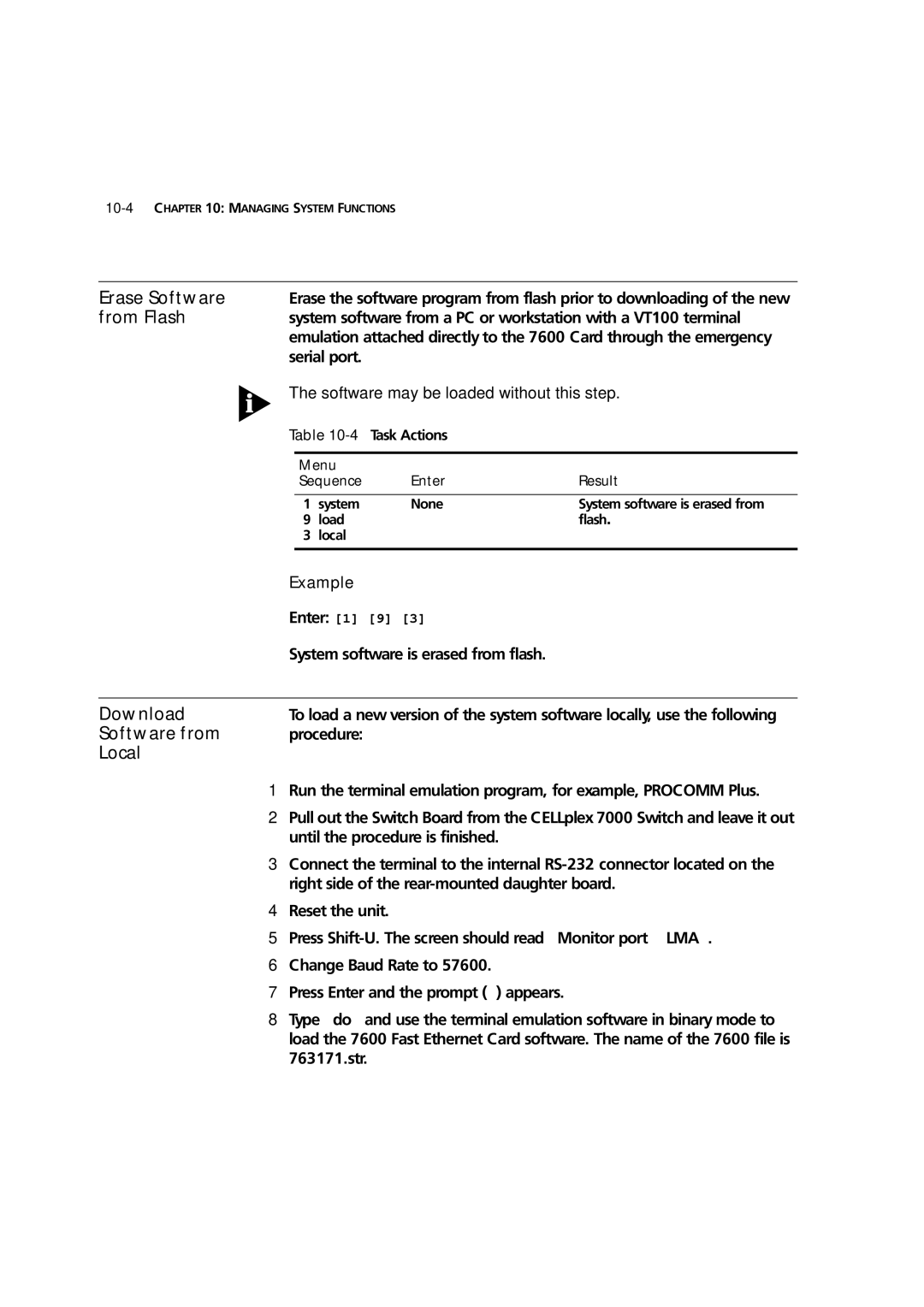 3Com 7600 manual Erase Software, From Flash, Software from, Local 