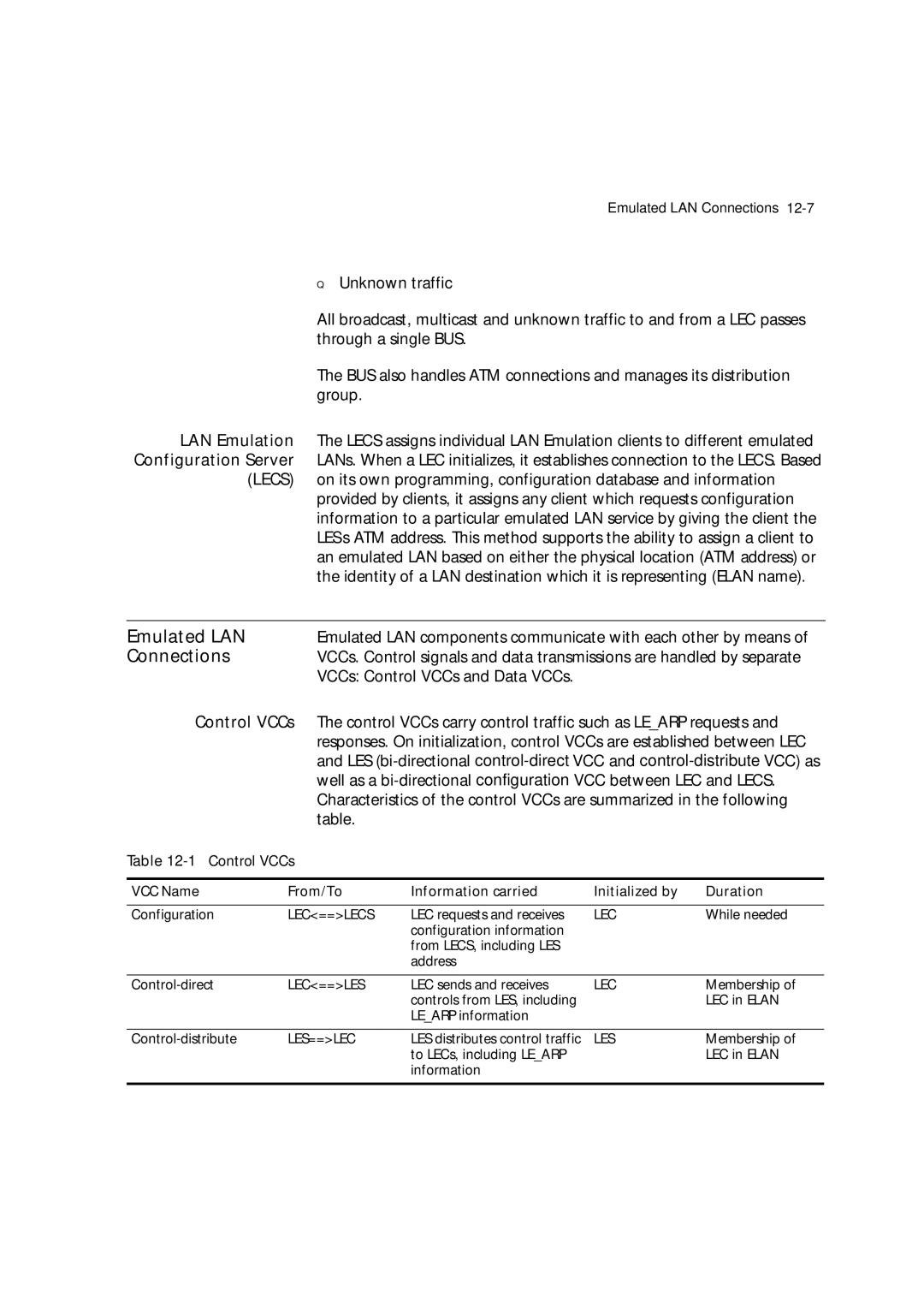 3Com 7600 manual Emulated LAN, Connections, LAN Emulation, Control VCCs 