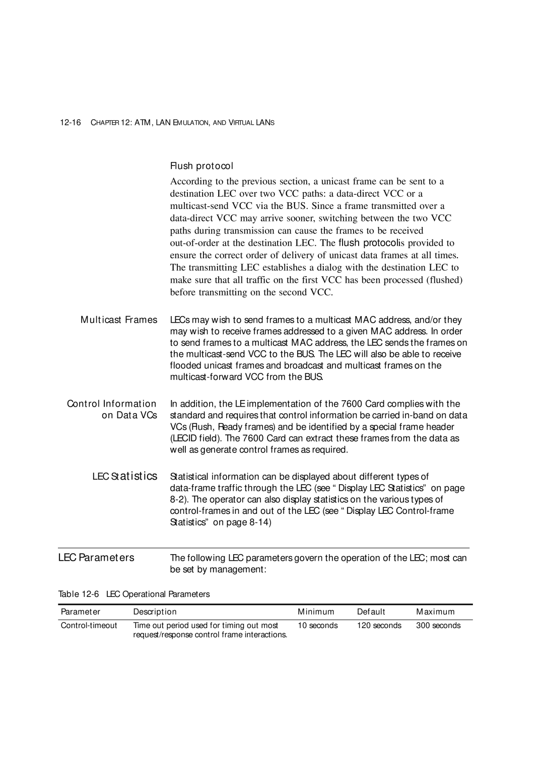 3Com 7600 manual LEC Parameters, Flush protocol, Be set by management, 6LEC Operational Parameters 