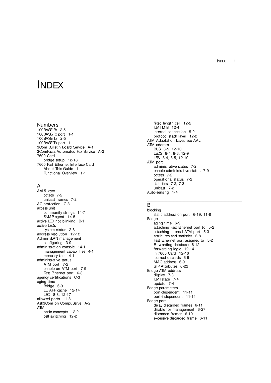 3Com 7600 manual Index, Numbers 