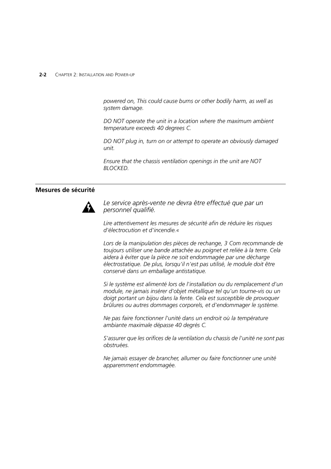 3Com 7600 manual Mesures de sécurité 