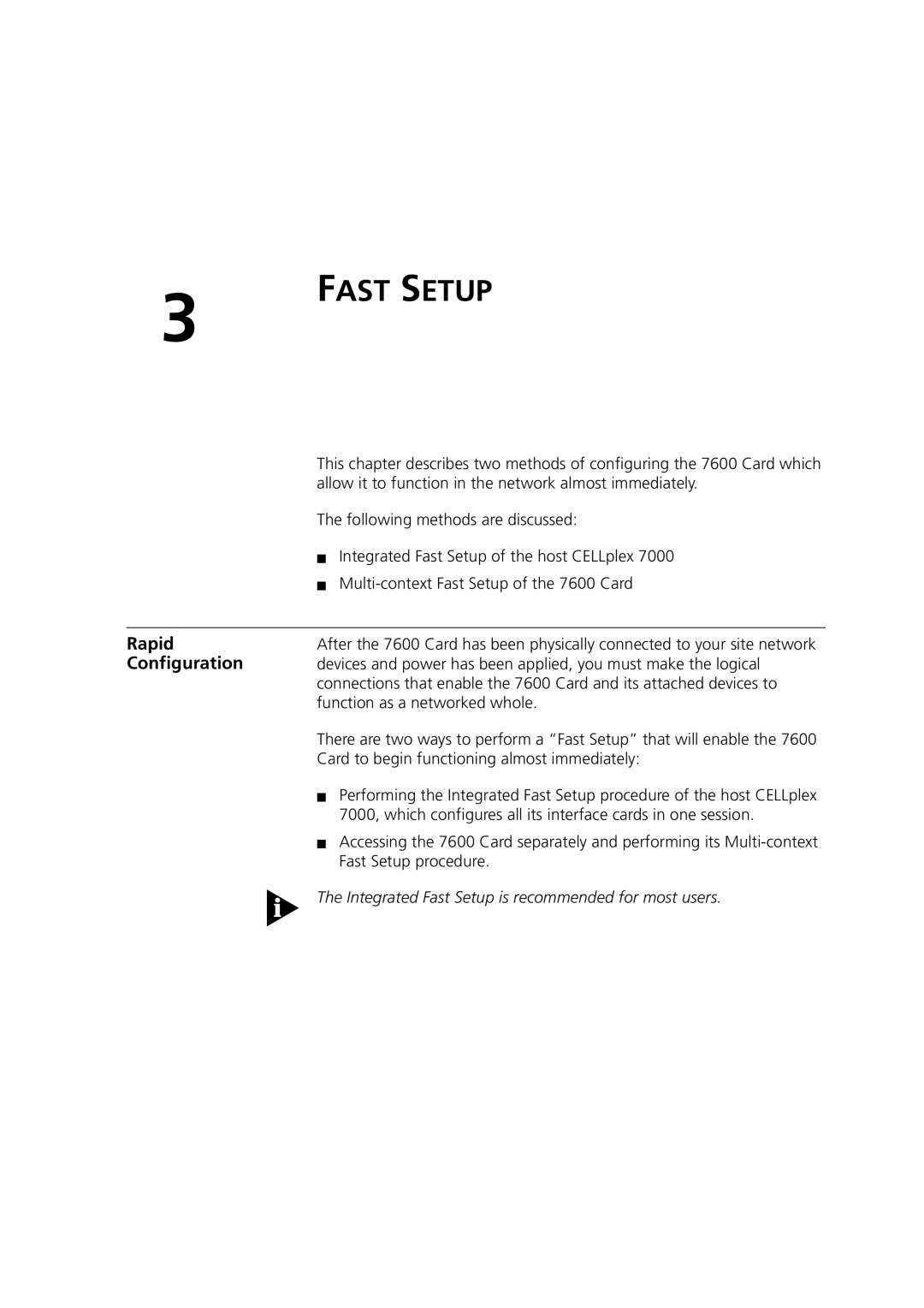 3Com 7600 manual Fast Setup, Rapid, Configuration 