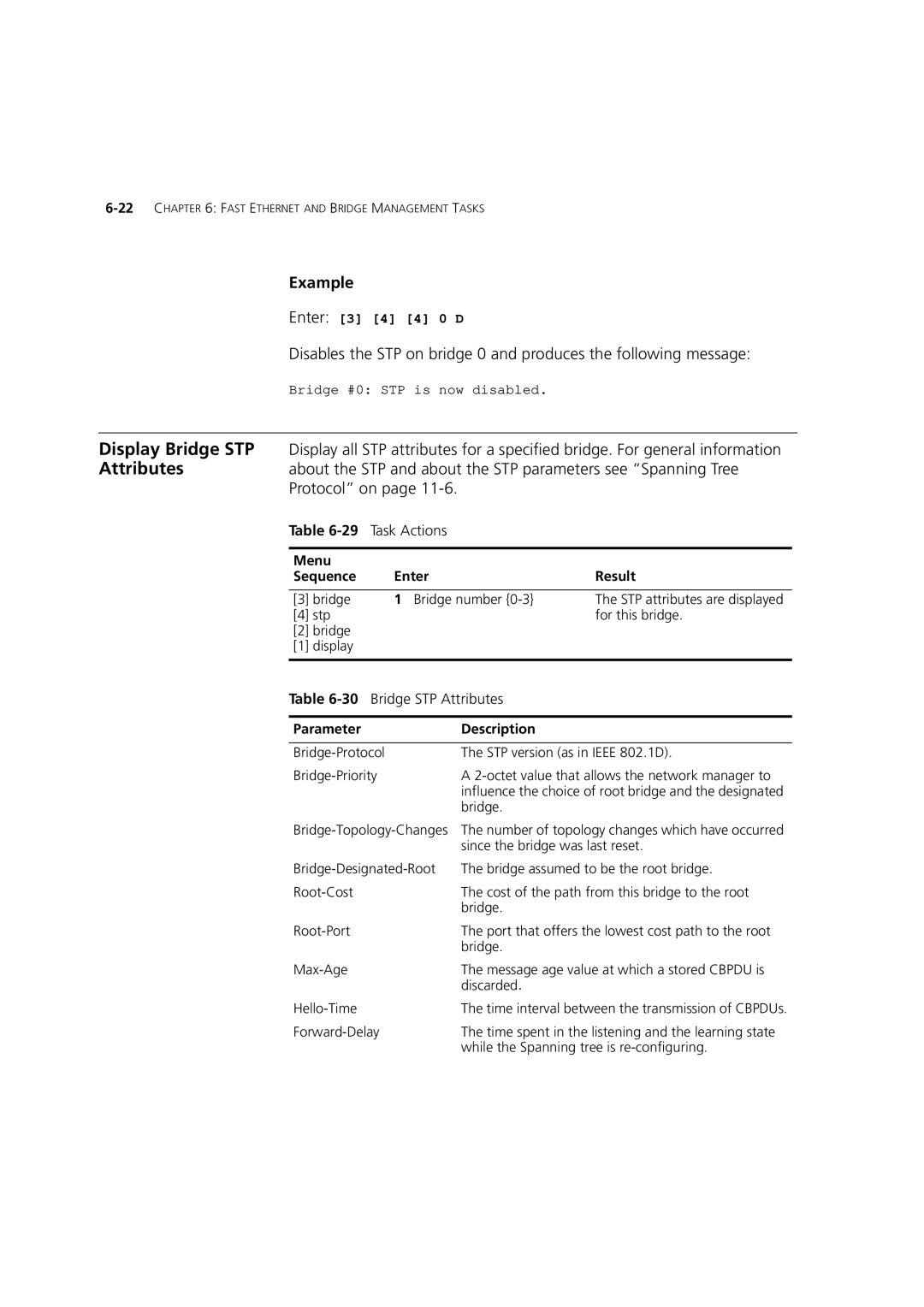 3Com 7600 manual 30Bridge STP Attributes, Parameter Description 