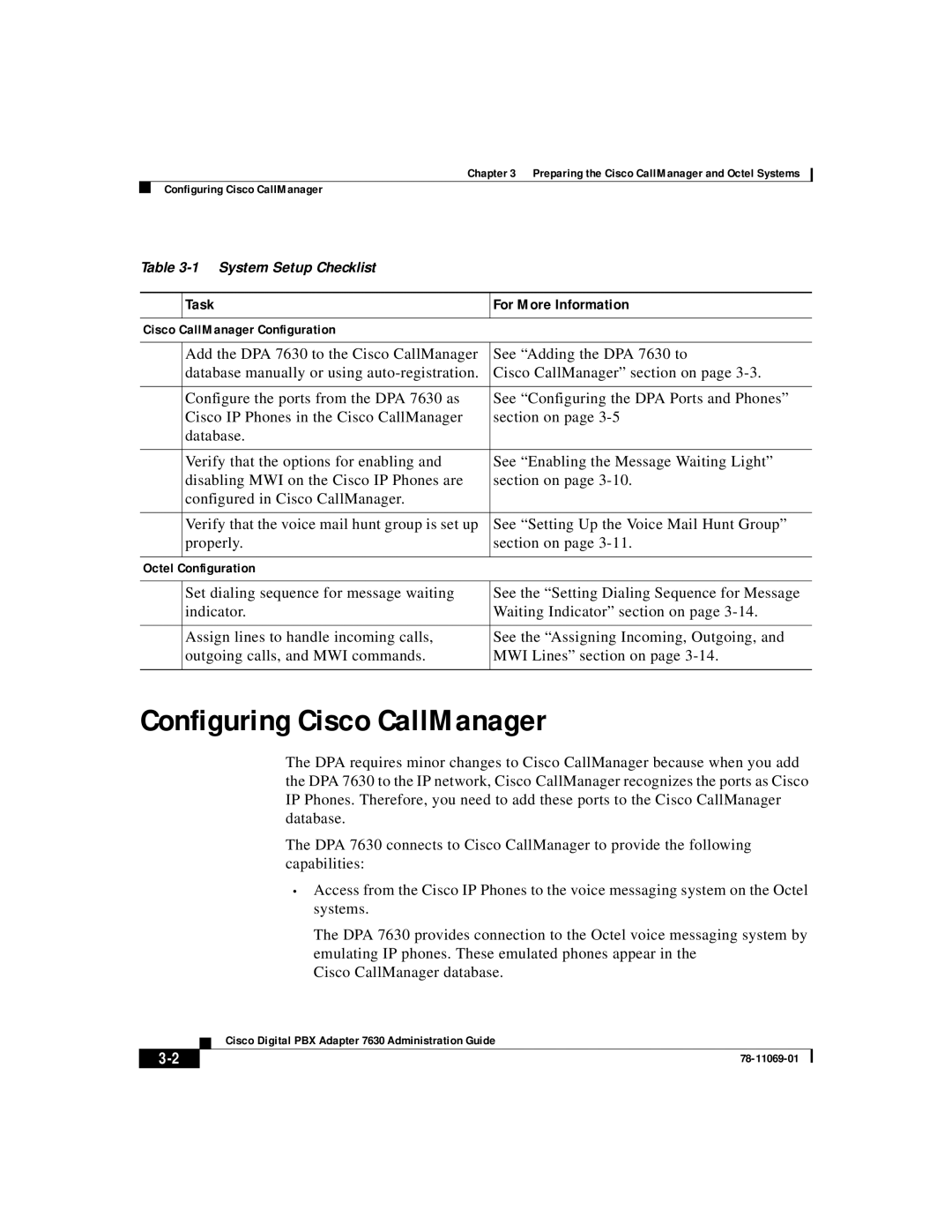 3Com 78-11069-01 manual Configuring Cisco CallManager, Task For More Information 