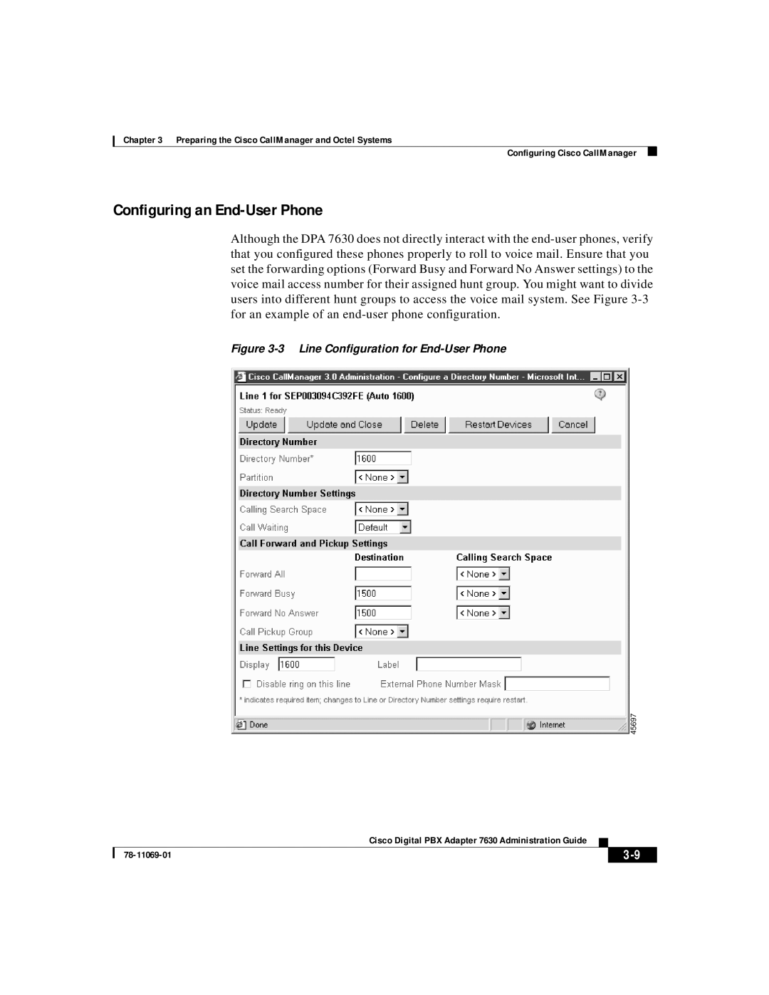 3Com 78-11069-01 manual Configuring an End-User Phone, Line Conﬁguration for End-User Phone 