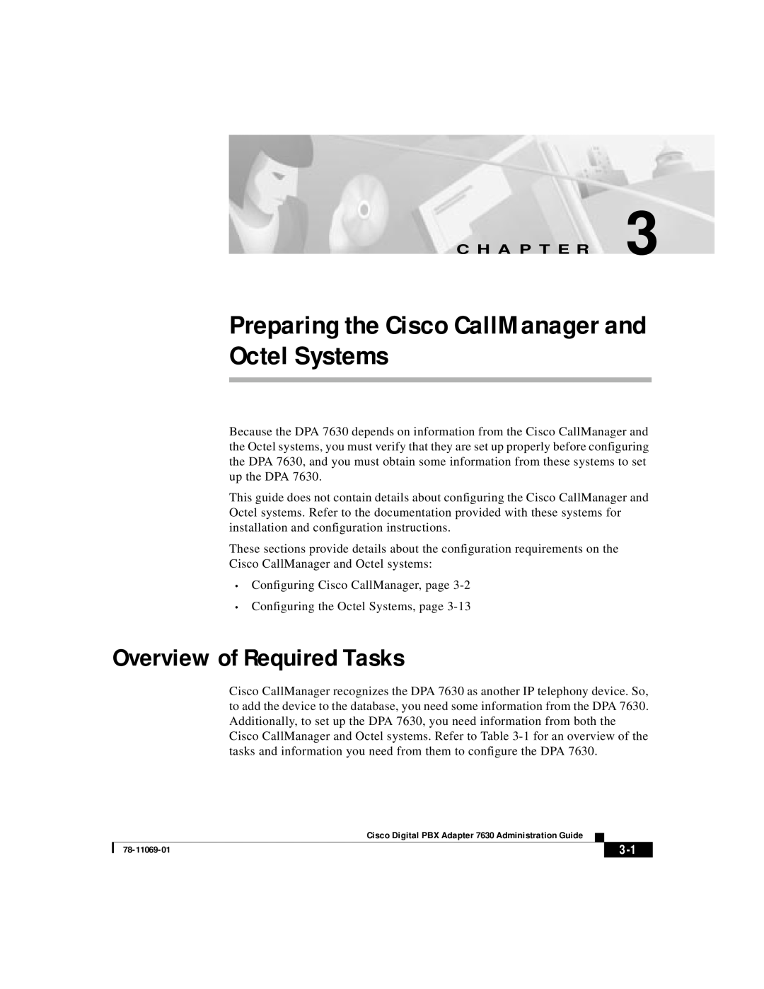 3Com 78-11069-01 manual Overview of Required Tasks, Preparing the Cisco CallManager and Octel Systems, C H A P T E R 