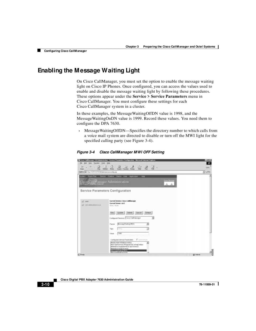 3Com 78-11069-01 manual Enabling the Message Waiting Light, 3-10 