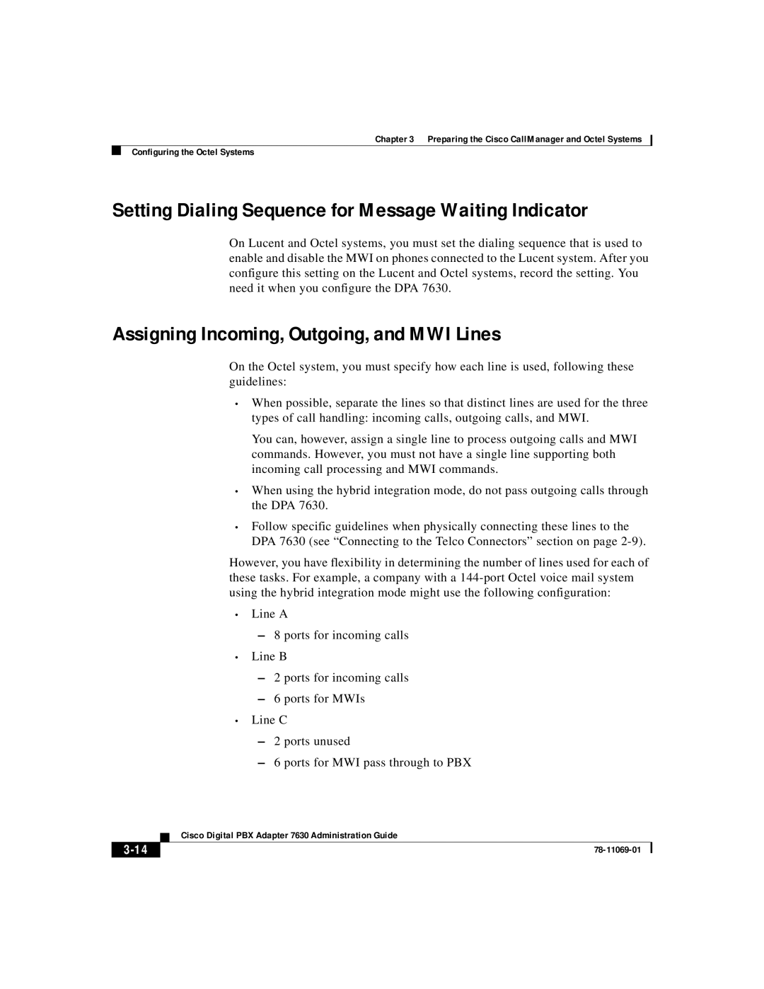 3Com 78-11069-01 Setting Dialing Sequence for Message Waiting Indicator, Assigning Incoming, Outgoing, and MWI Lines, 3-14 