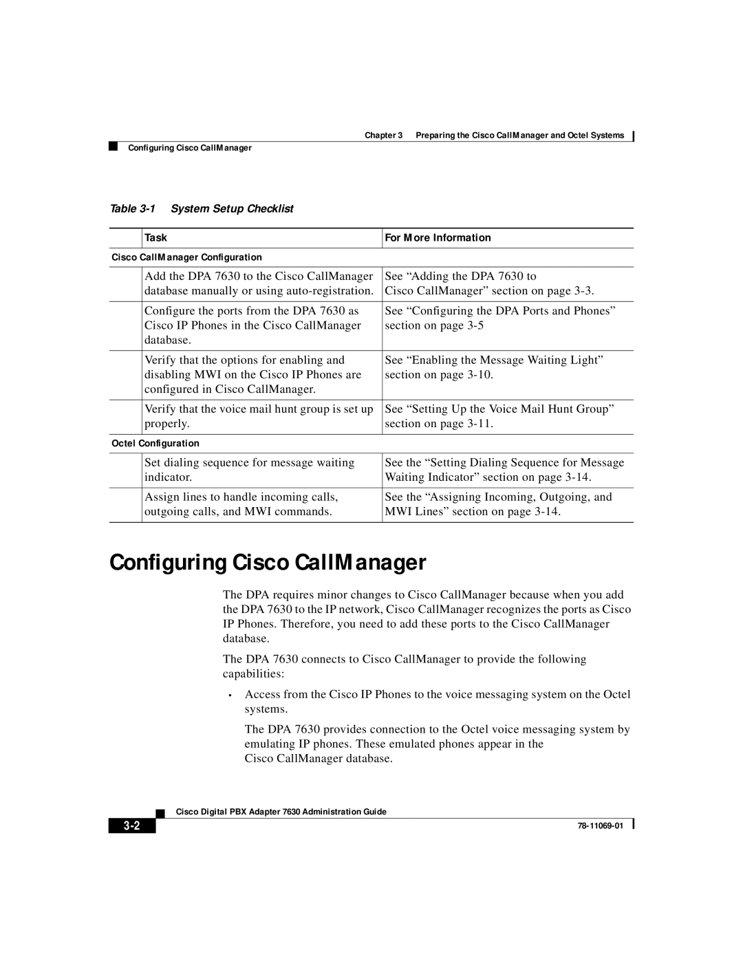 3Com 78-11069-01 manual Configuring Cisco CallManager, Task, For More Information 