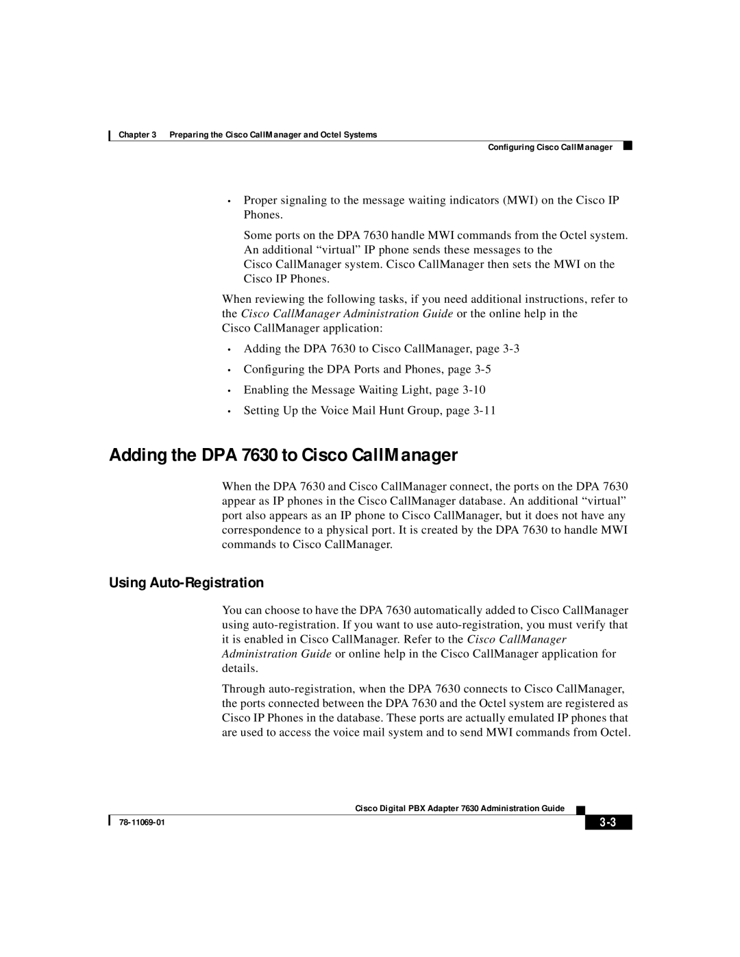 3Com 78-11069-01 manual Adding the DPA 7630 to Cisco CallManager, Using Auto-Registration 