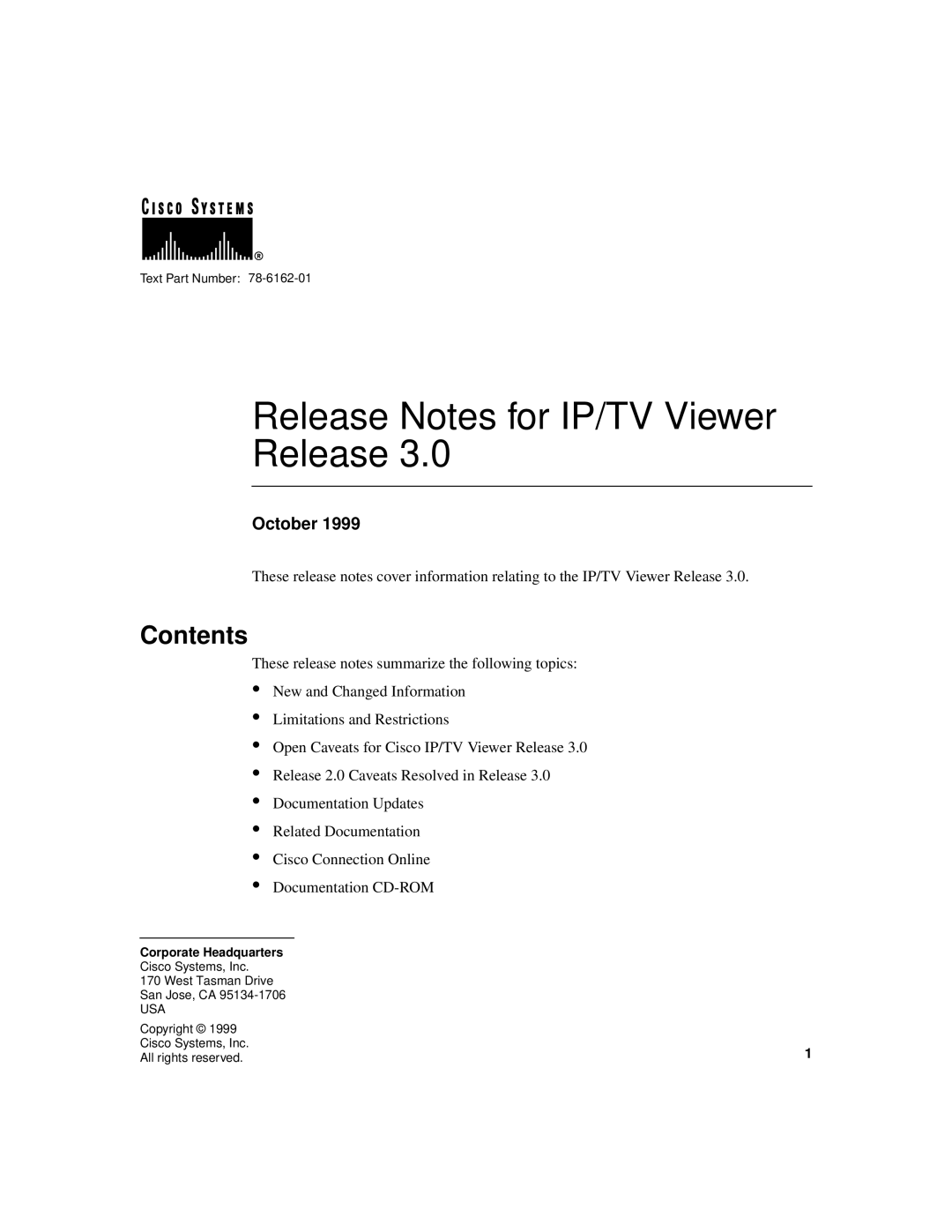 3Com 78-6162-01 manual Release Notes for IP/TV Viewer Release, Contents 