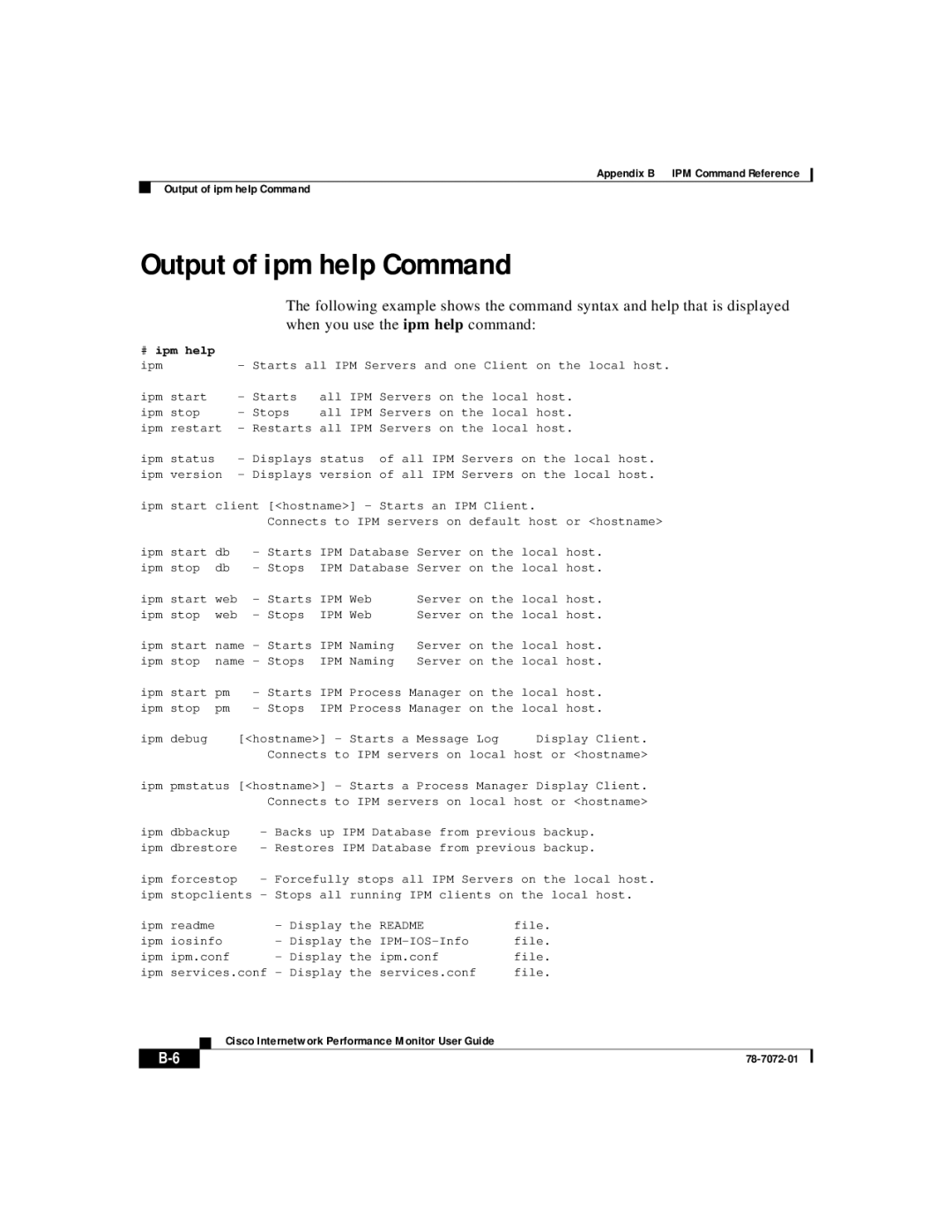 3Com 78-7072-01 appendix Output of ipm help Command, # ipm help 