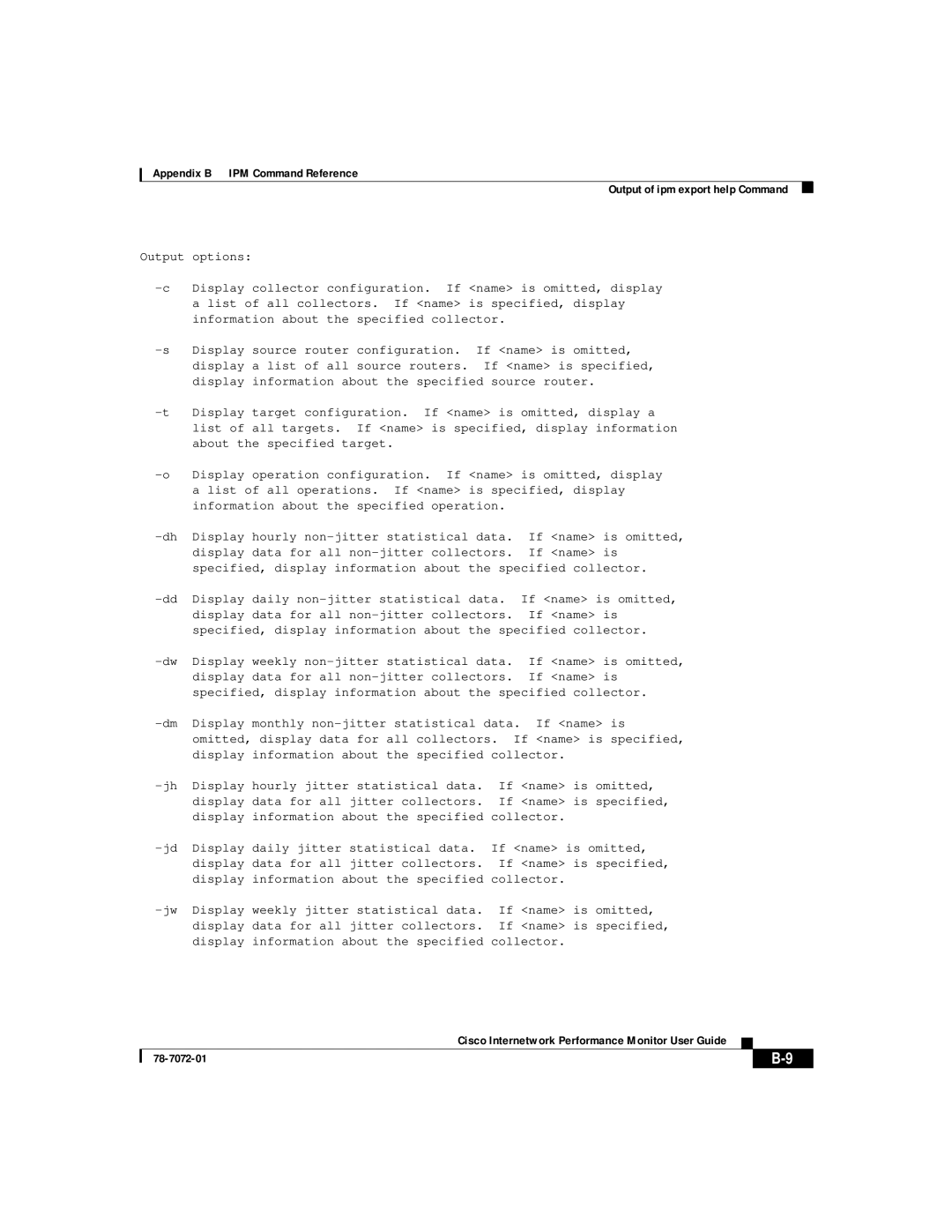 3Com 78-7072-01 appendix Appendix B IPM Command Reference, Output of ipm export help Command 