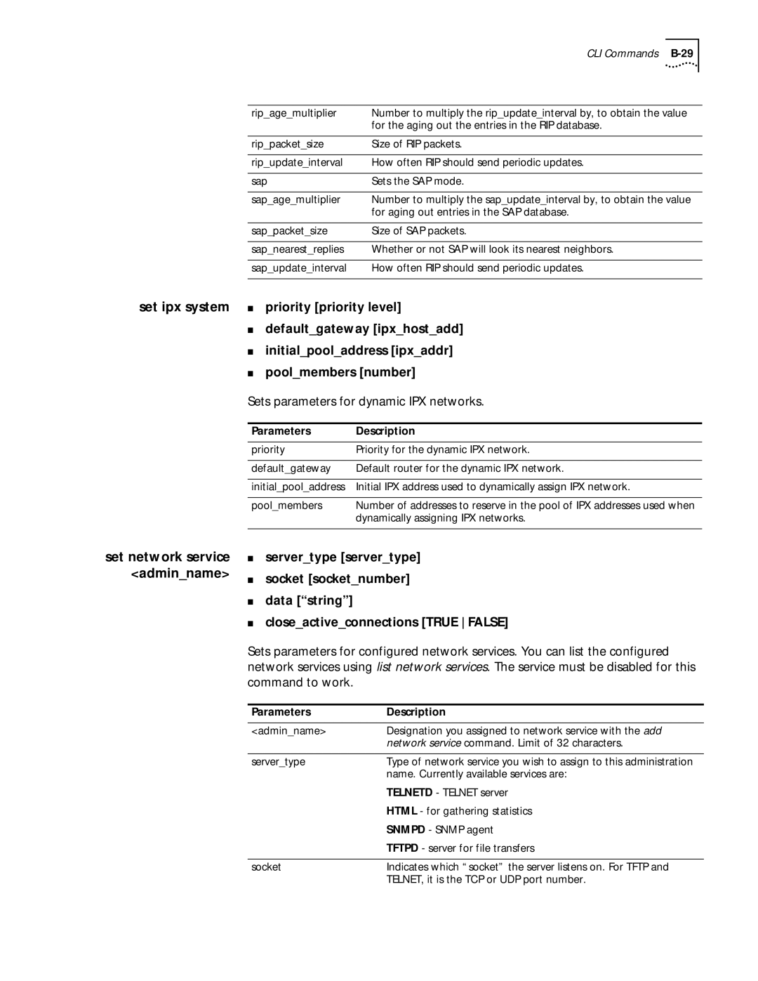 3Com 812 manual Poolmembers number, Sets parameters for dynamic IPX networks, Set network service adminname 