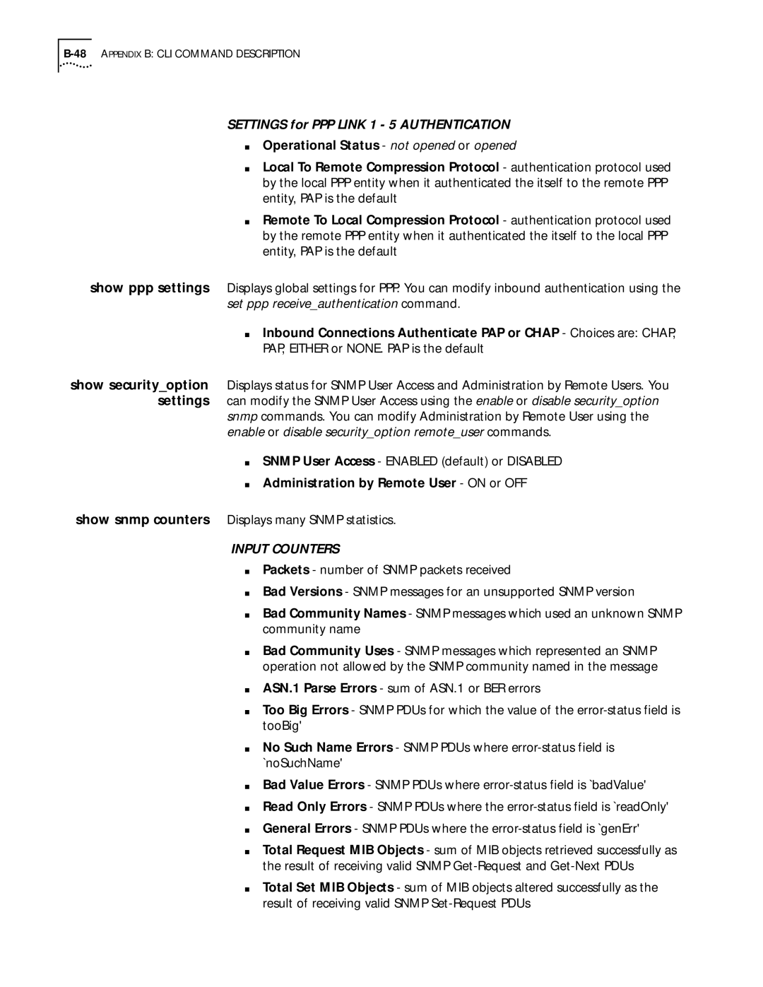 3Com 812 manual Entity, PAP is the default, 48APPENDIX B CLI Command Description 