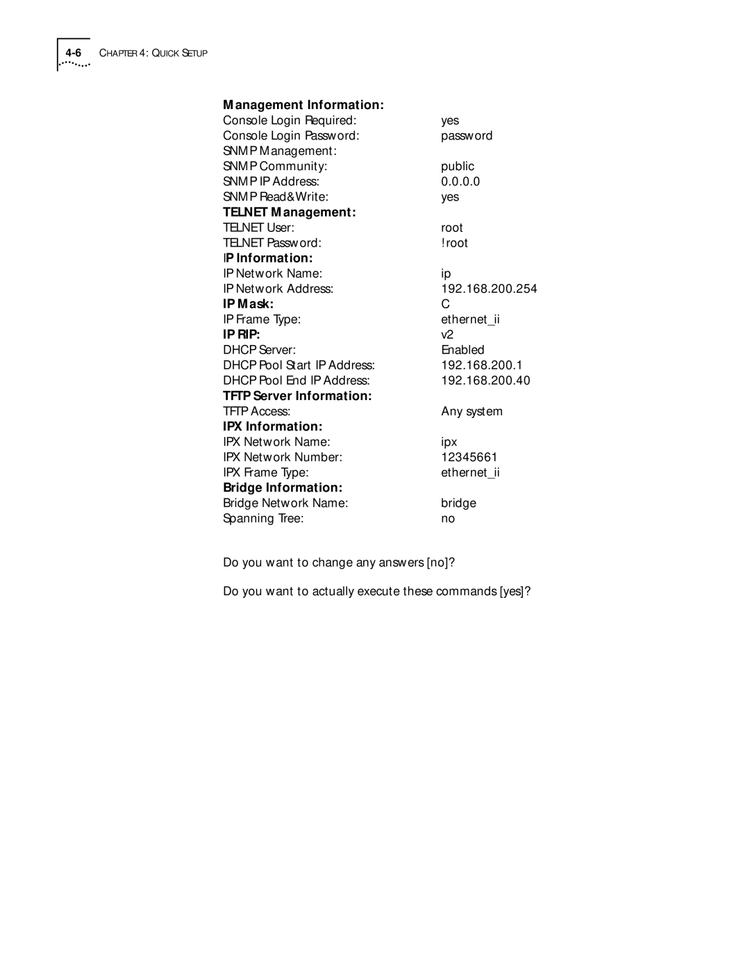 3Com 812 Management Information, Telnet Management, IP Information, IP Mask, Tftp Server Information, IPX Information 