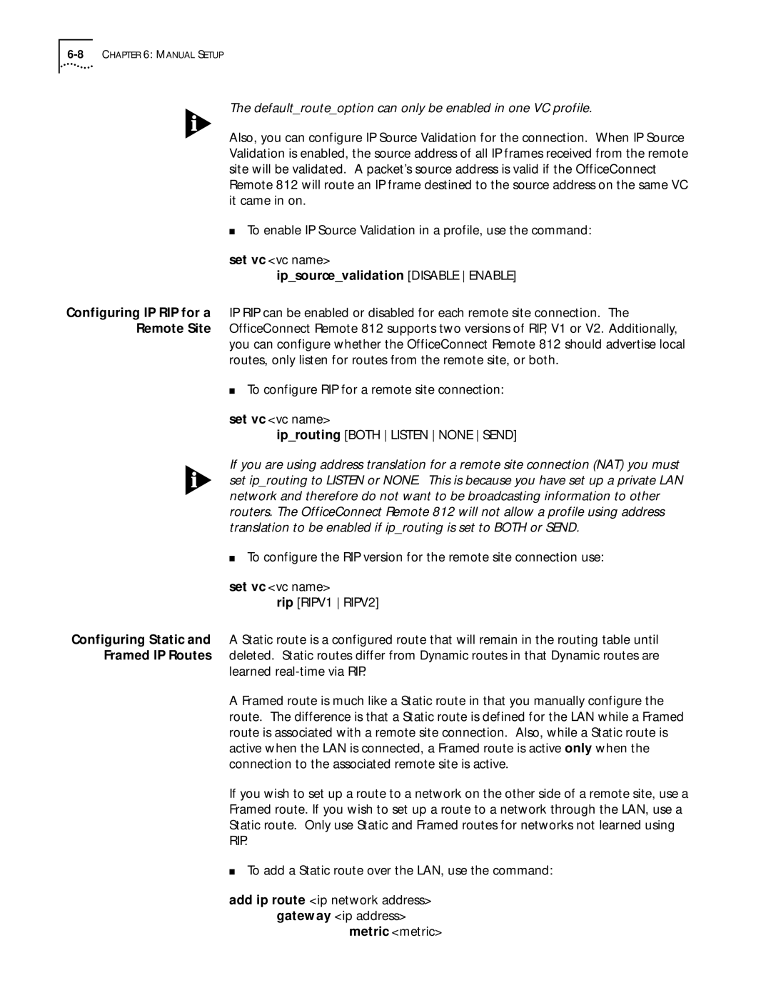 3Com 812 manual Ipsourcevalidation Disable Enable, Metric metric 