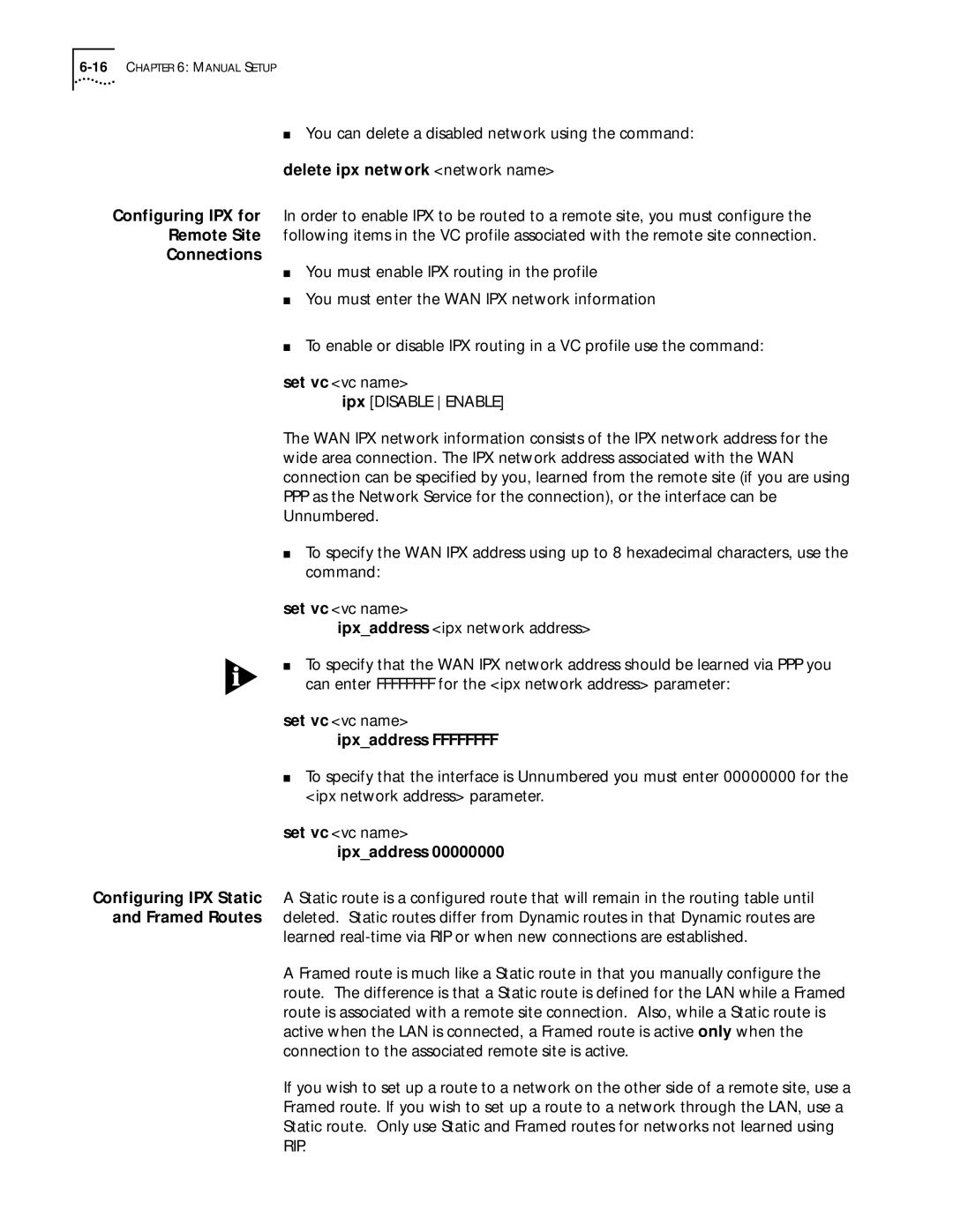 3Com 812 manual You can delete a disabled network using the command, Delete ipx network network name, Ipxaddress Ffffffff 