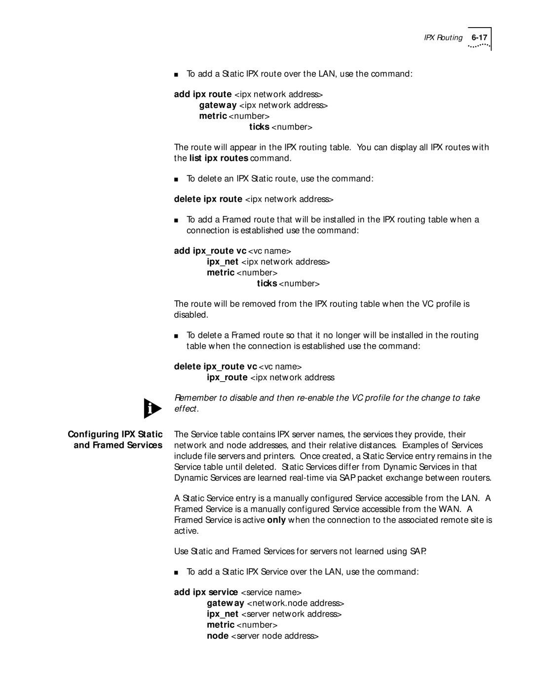 3Com 812 manual To add a Static IPX route over the LAN, use the command, Node server node address 