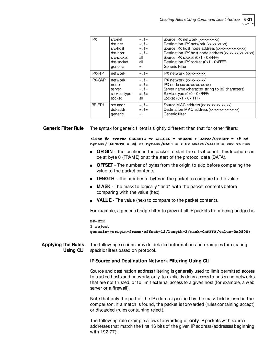 3Com 812 manual IP Source and Destination Network Filtering Using CLI, Ipx 