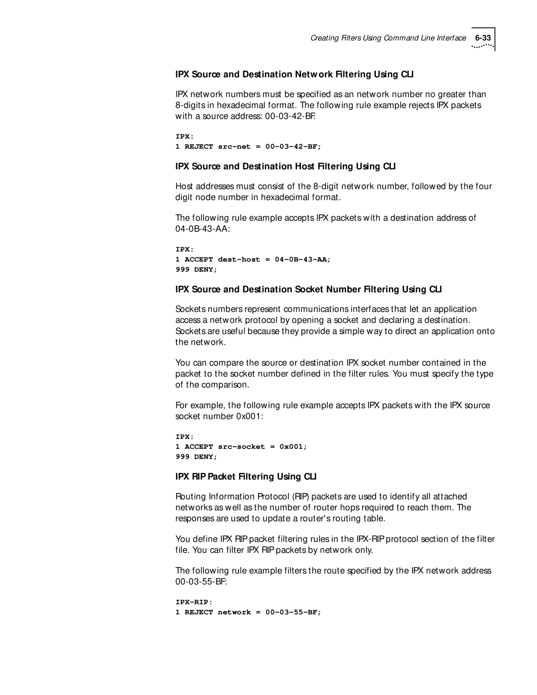 3Com 812 manual IPX Source and Destination Network Filtering Using CLI, IPX Source and Destination Host Filtering Using CLI 