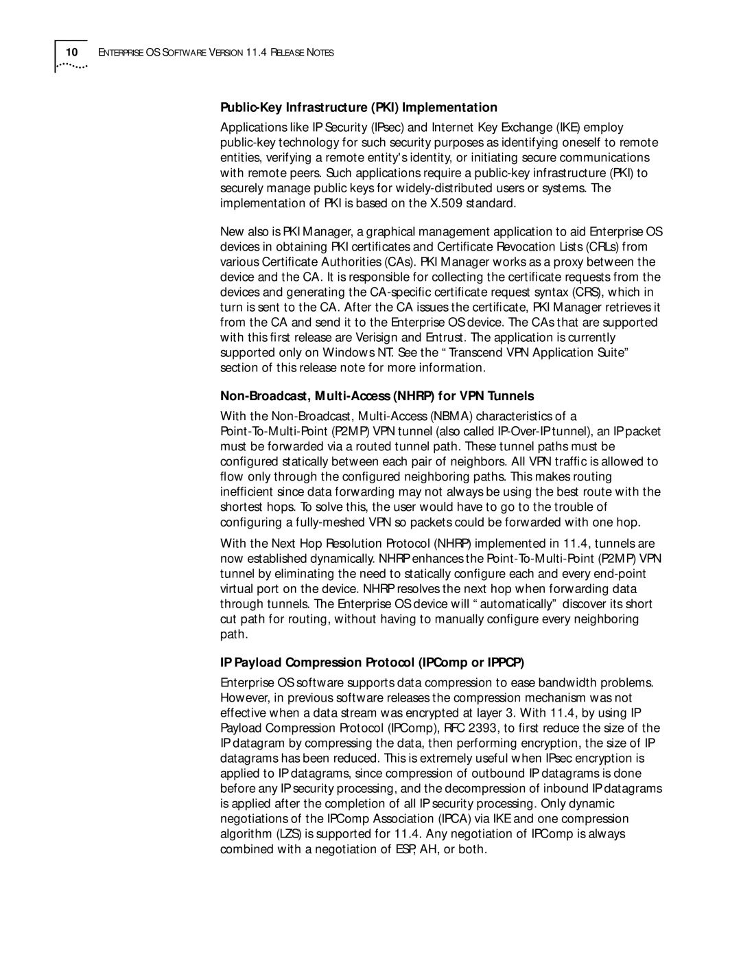 3Com 86-0621-000, C36460T Public-Key Infrastructure PKI Implementation, Non-Broadcast, Multi-Access Nhrp for VPN Tunnels 