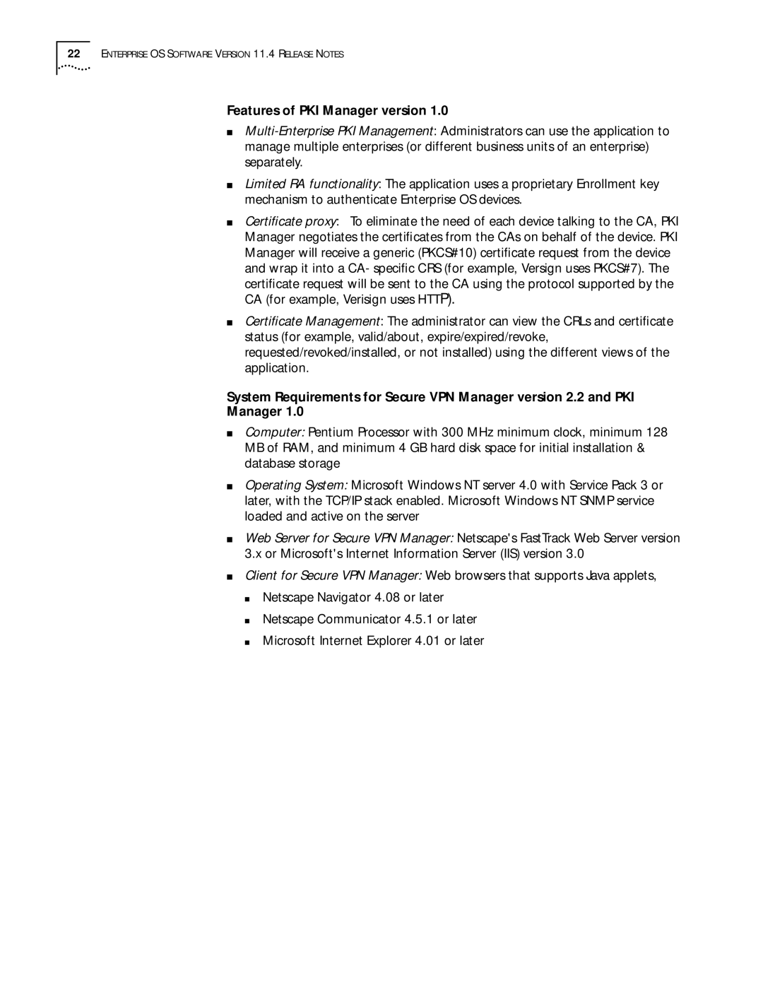 3Com 86-0621-000, C36460T software manual Features of PKI Manager version 