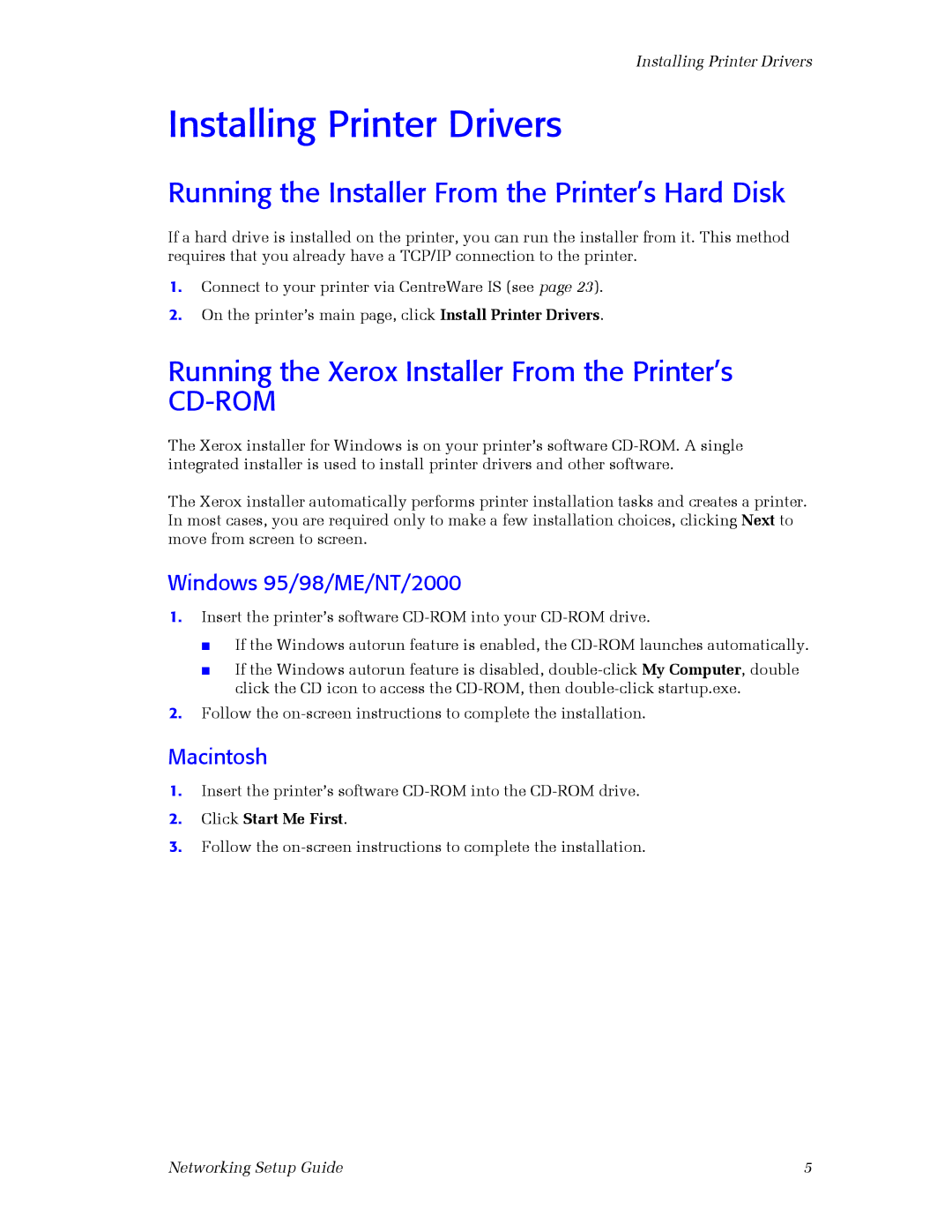 3Com 860 Installing Printer Drivers, Running the Installer From the Printer’s Hard Disk, Windows 95/98/ME/NT/2000 