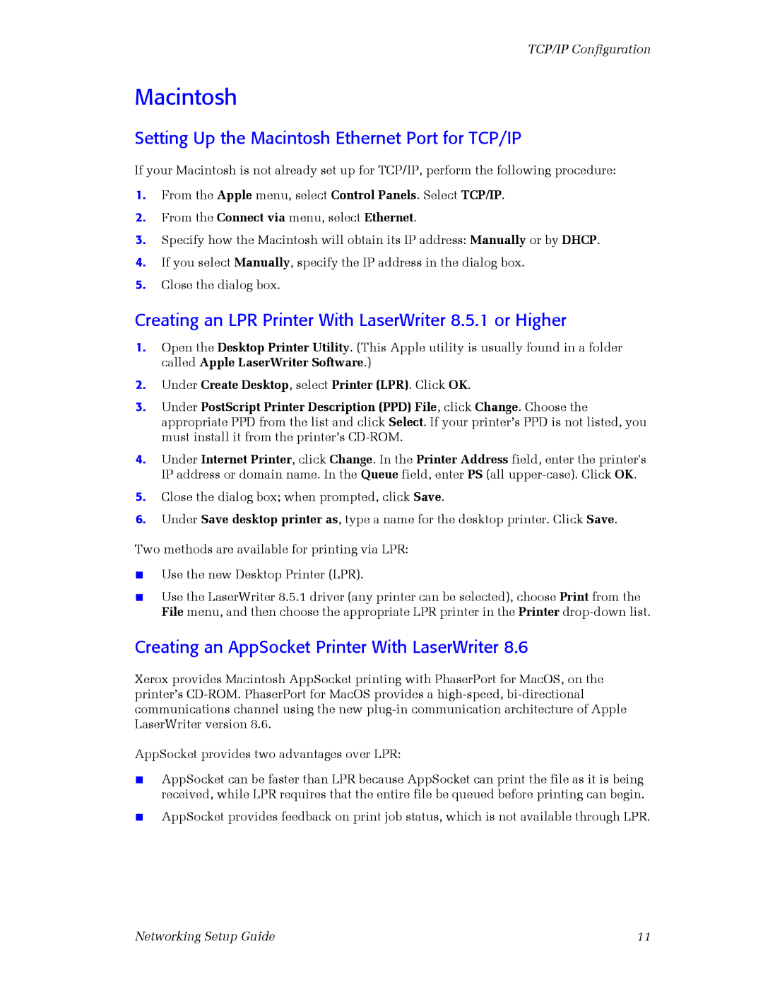 3Com 860 Setting Up the Macintosh Ethernet Port for TCP/IP, Creating an LPR Printer With LaserWriter 8.5.1 or Higher 