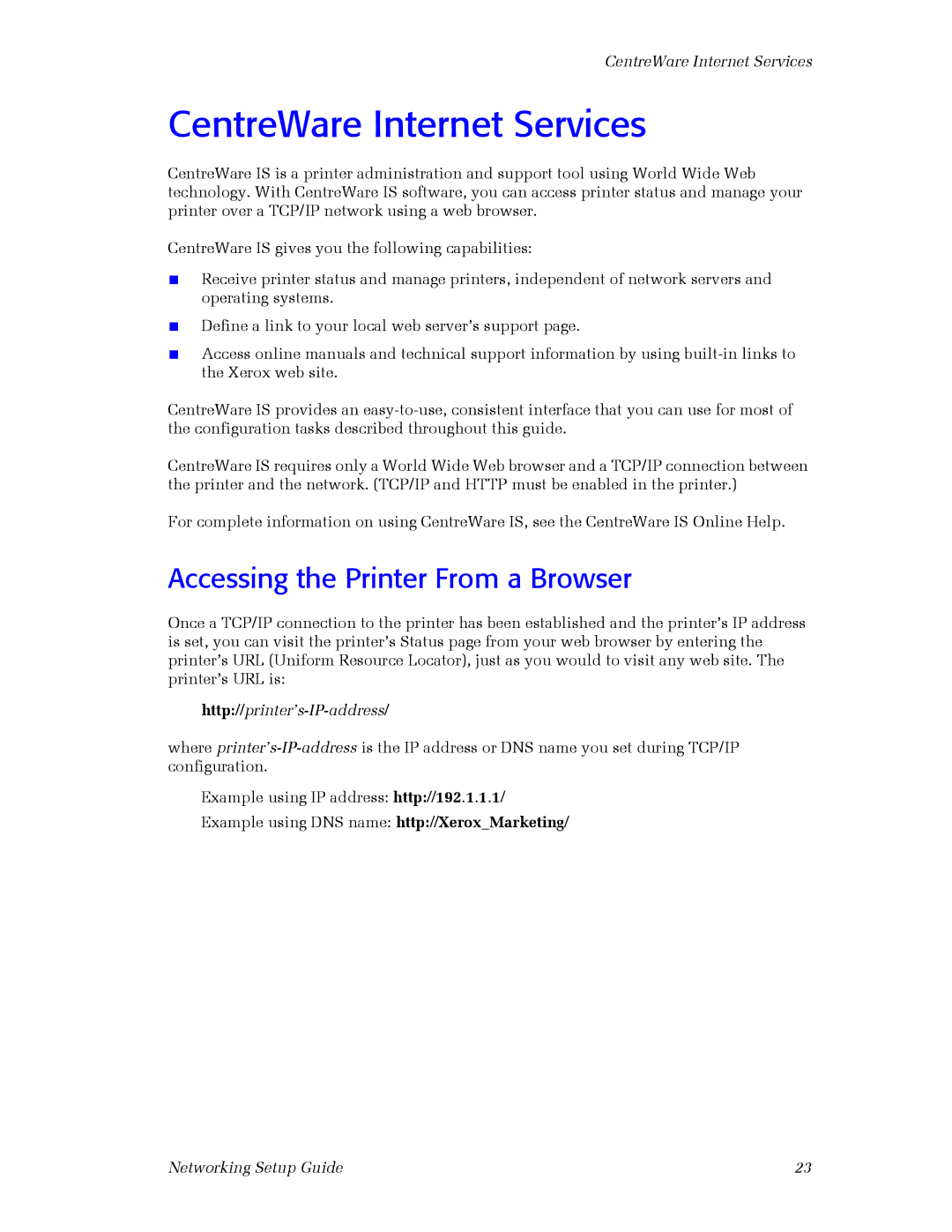 3Com 860 setup guide CentreWare Internet Services, Accessing the Printer From a Browser 