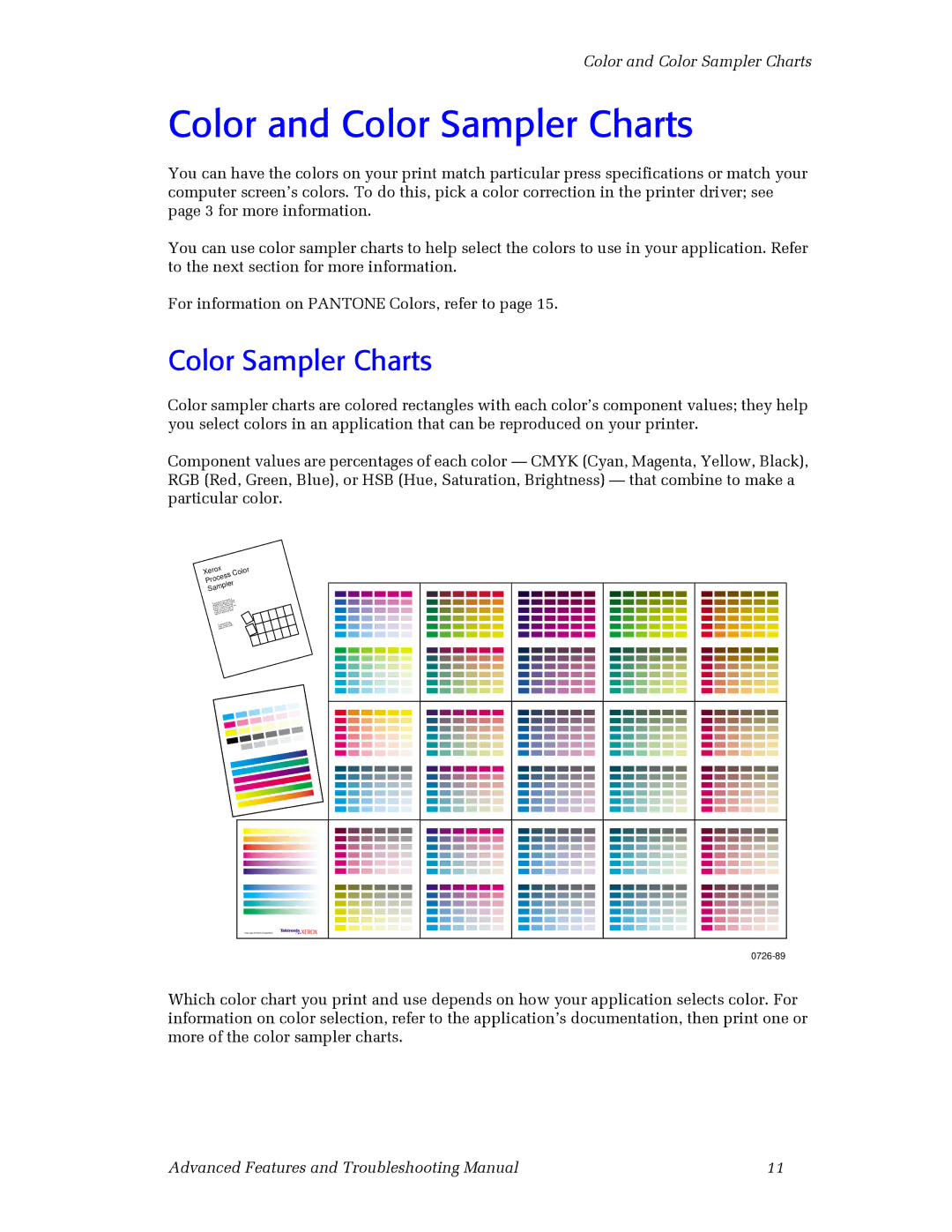 3Com 860 manual Color and Color Sampler Charts 