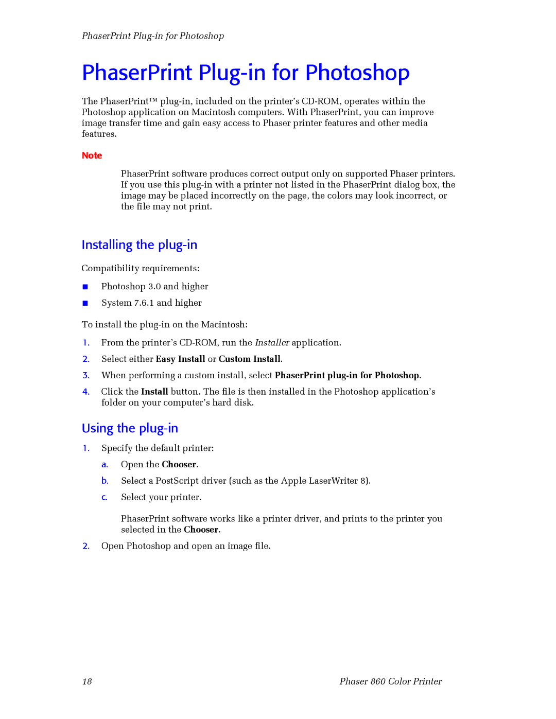 3Com 860 manual PhaserPrint Plug-in for Photoshop, Installing the plug-in, Using the plug-in 
