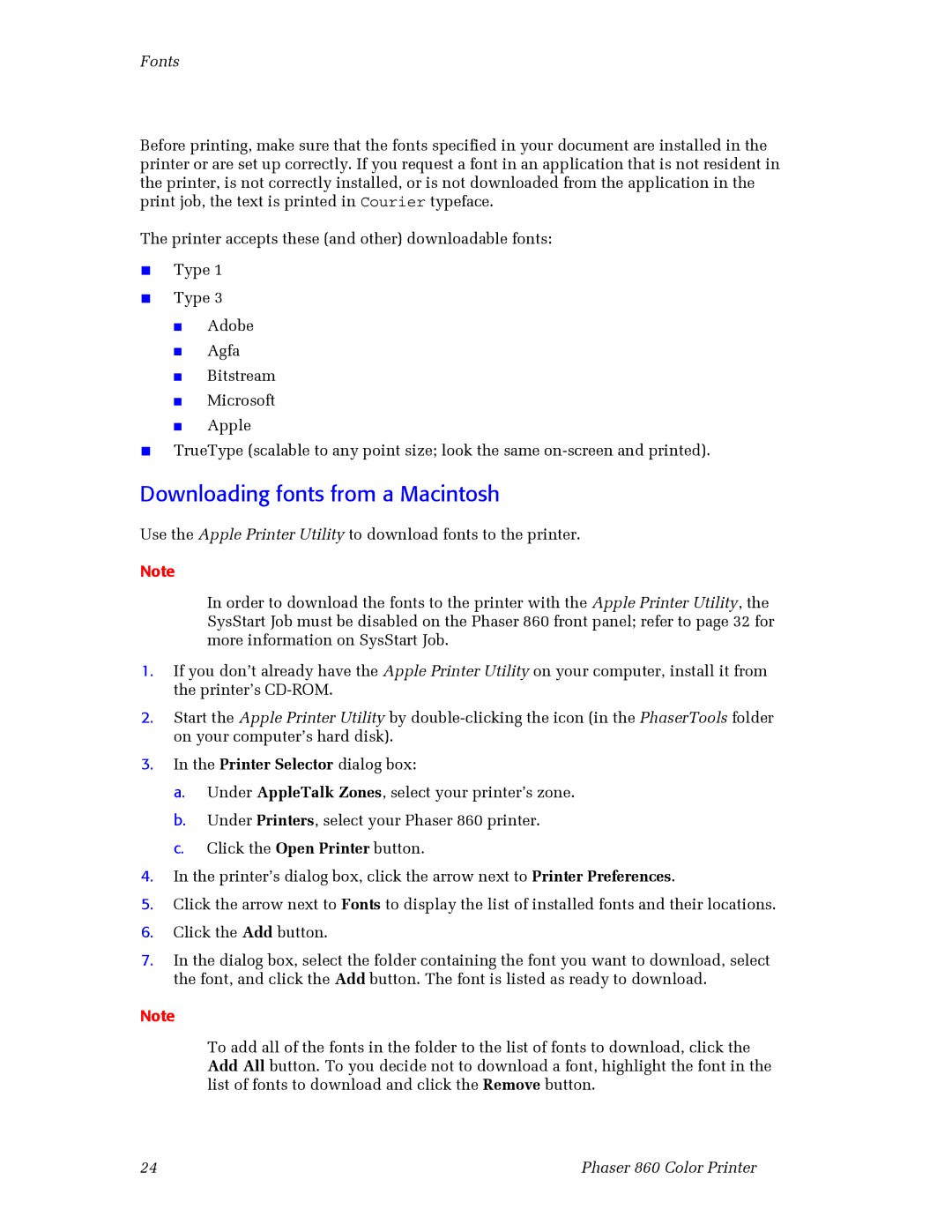 3Com 860 manual Downloading fonts from a Macintosh 