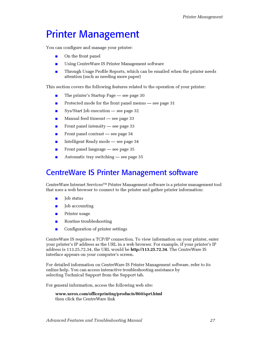 3Com 860 manual CentreWare is Printer Management software 